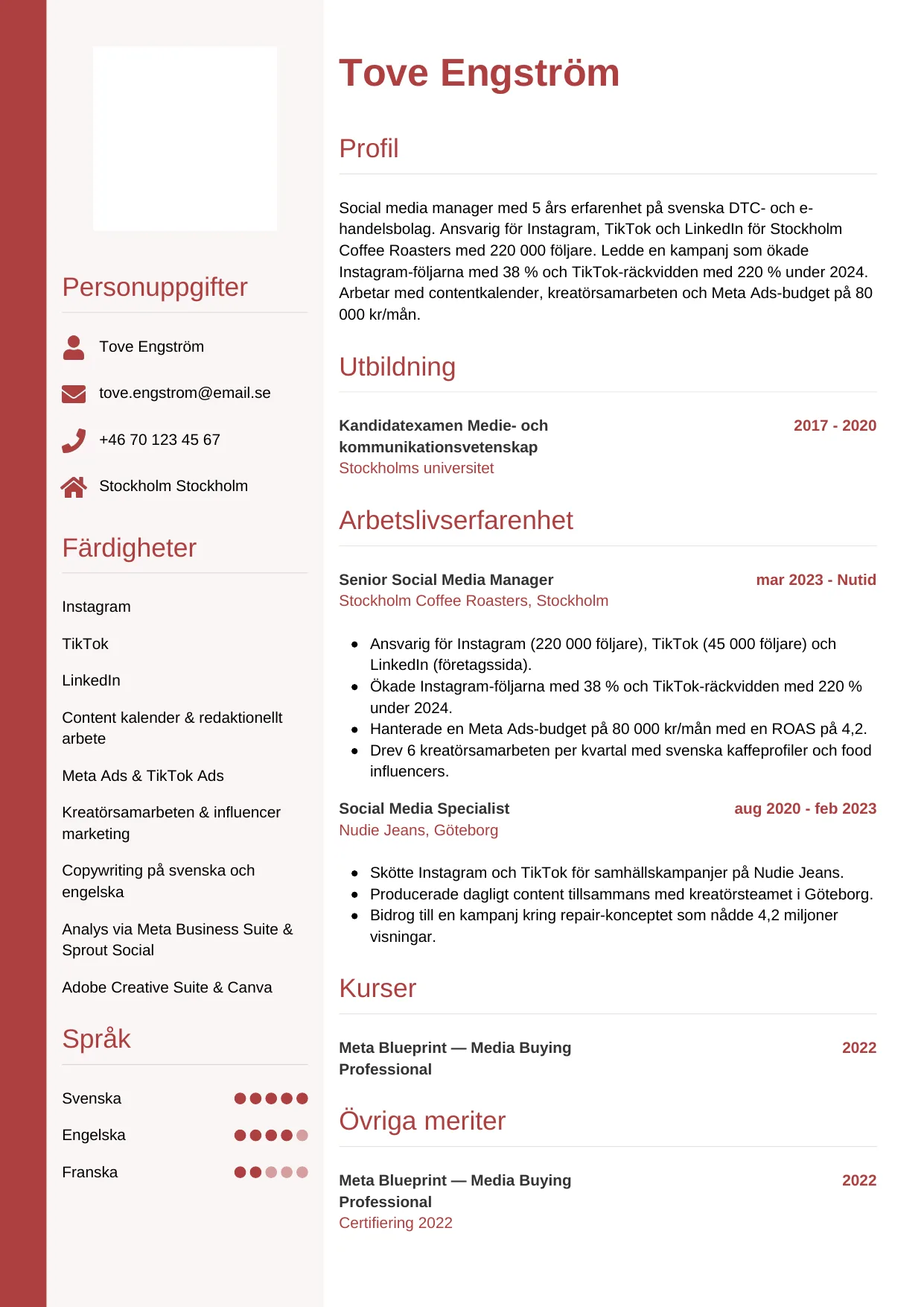 CV-mall Vertikal — gratis CV-mall för din ansökan