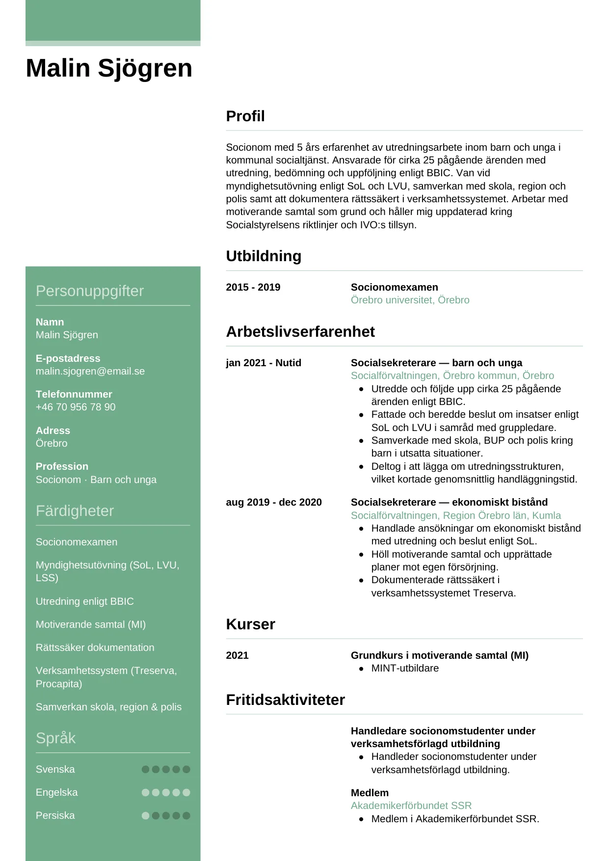 CV-mall Casual — gratis CV-mall för din ansökan