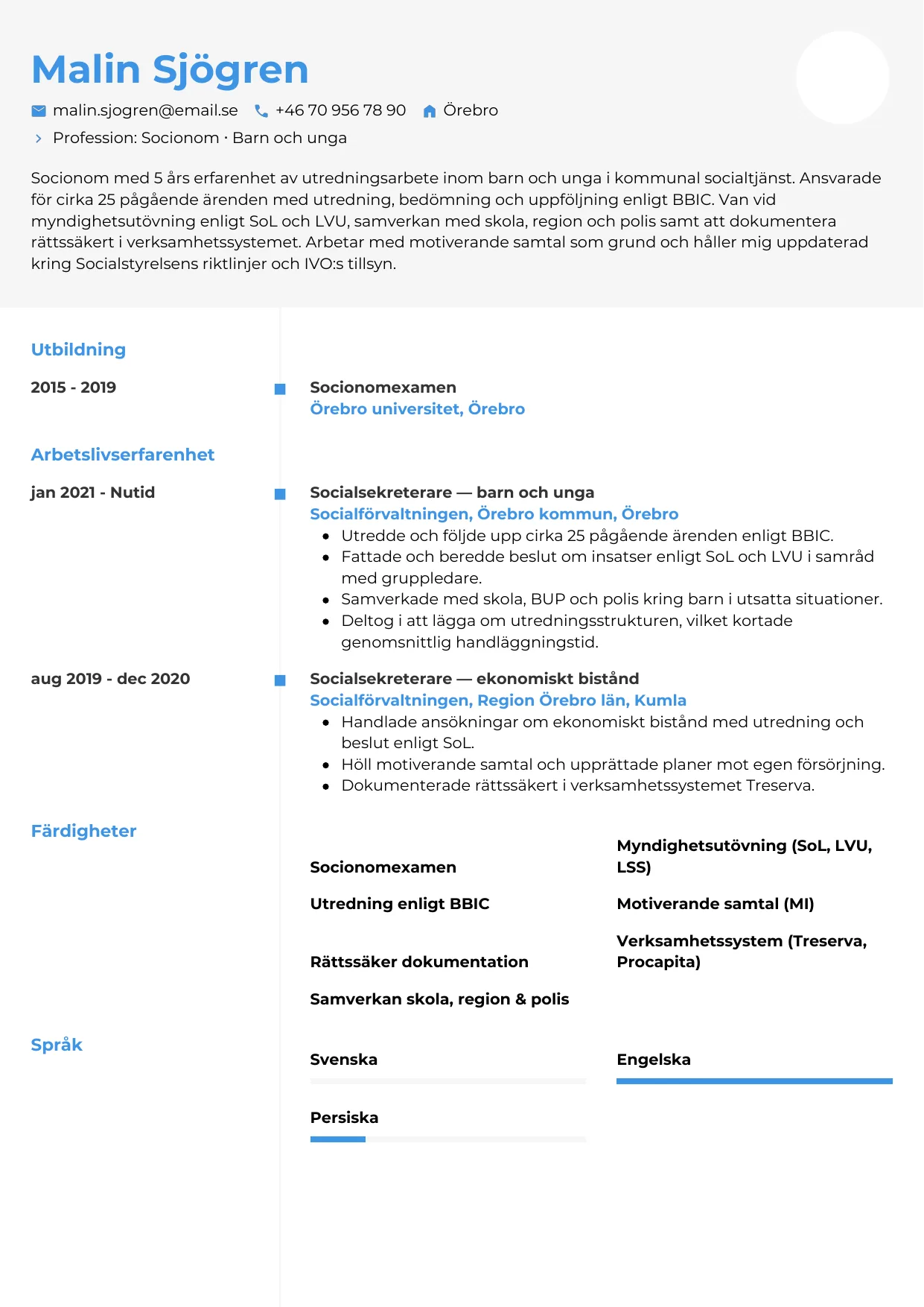 CV-mall Chrono — gratis CV-mall för din ansökan