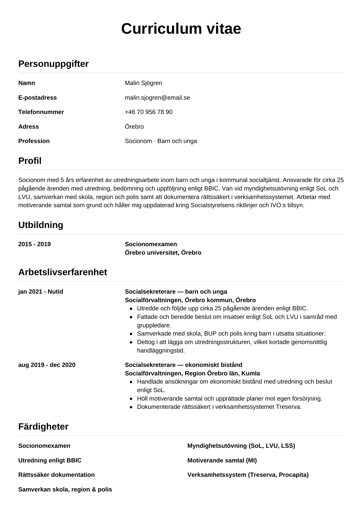 CV-mall Enkel — gratis CV-mall för din ansökan