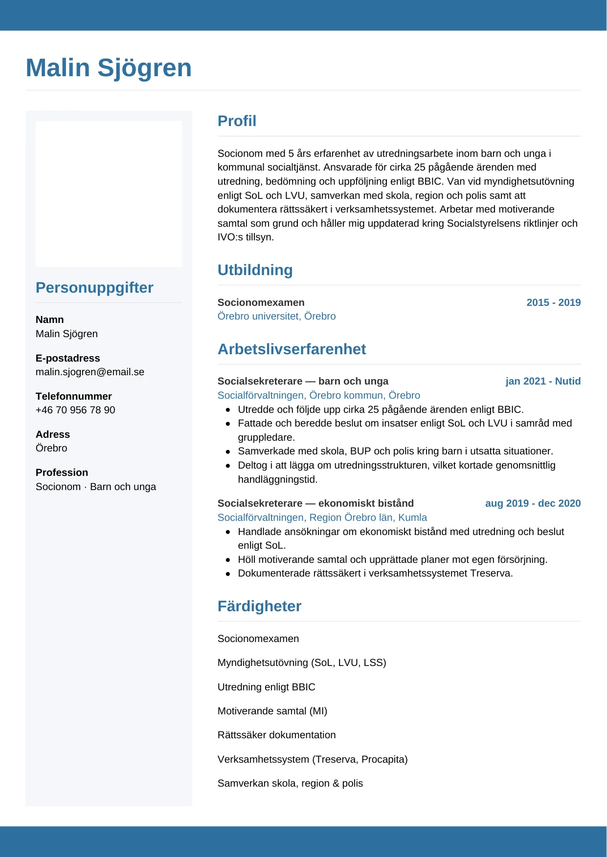 CV-mall Horisontell — gratis CV-mall för din ansökan