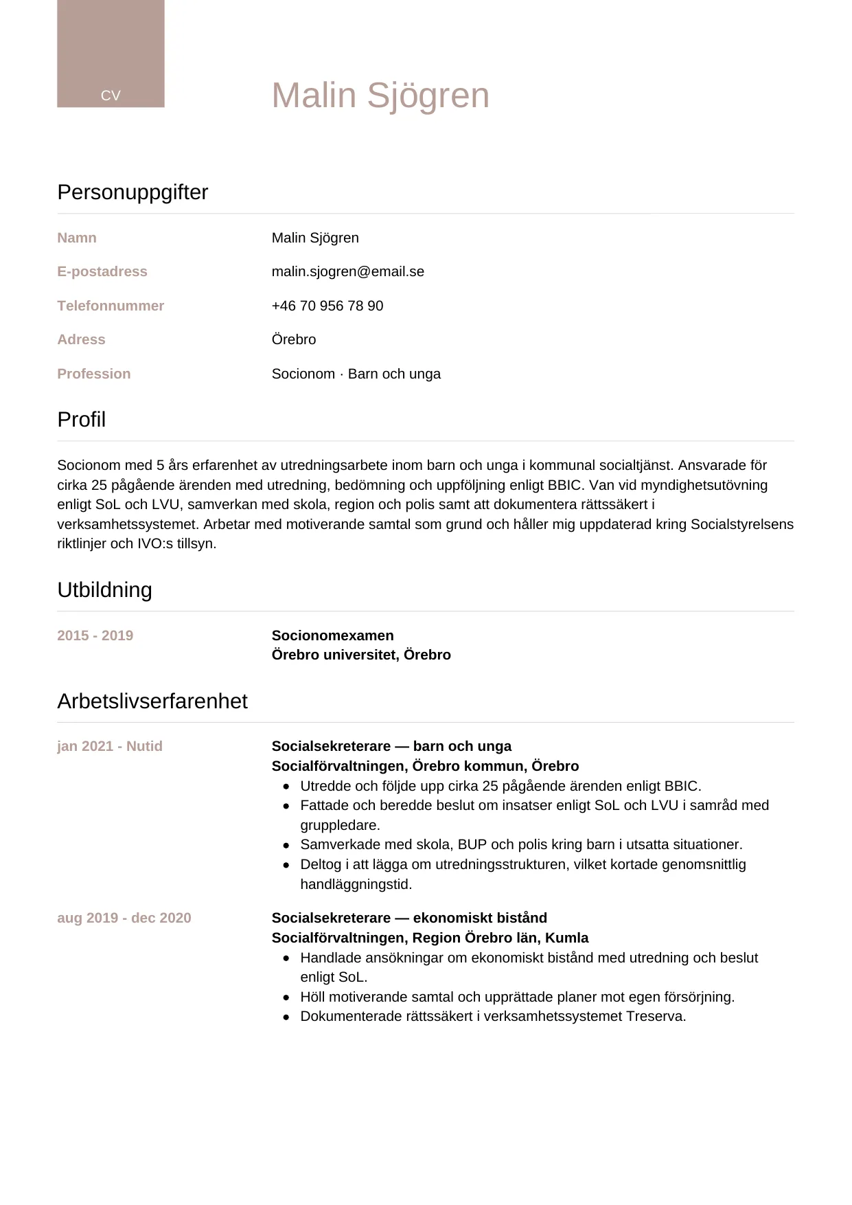 CV-mall Lyxig — gratis CV-mall för din ansökan