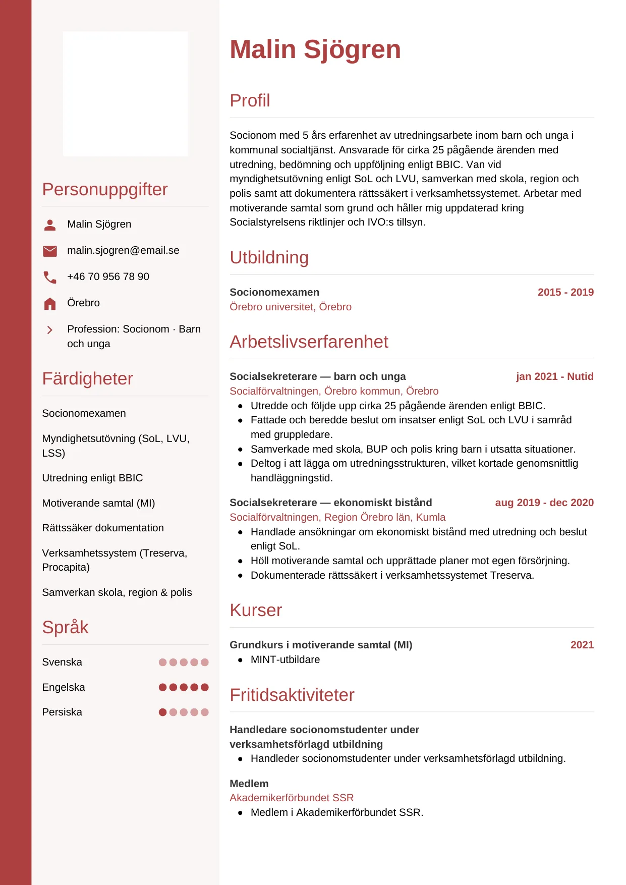 CV-mall Vertikal — gratis CV-mall för din ansökan