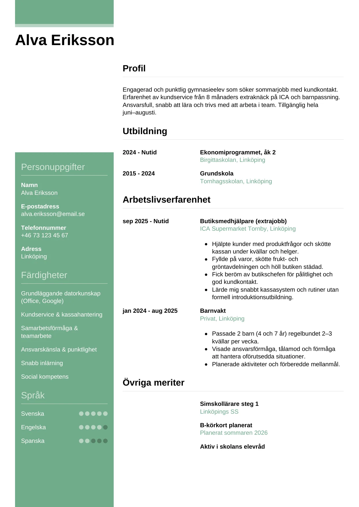 CV-mall Casual — gratis CV-mall för din ansökan
