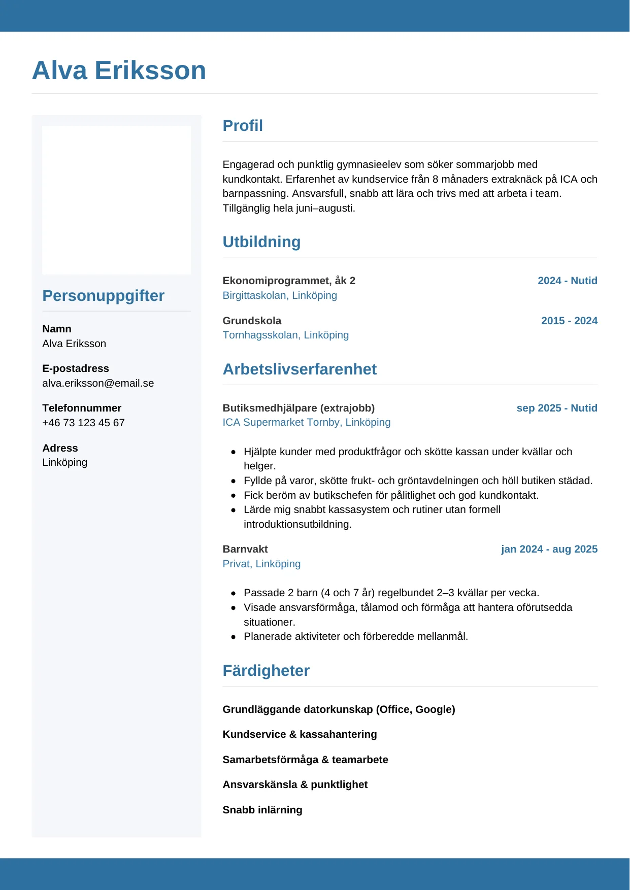 CV-mall Horisontell — gratis CV-mall för din ansökan