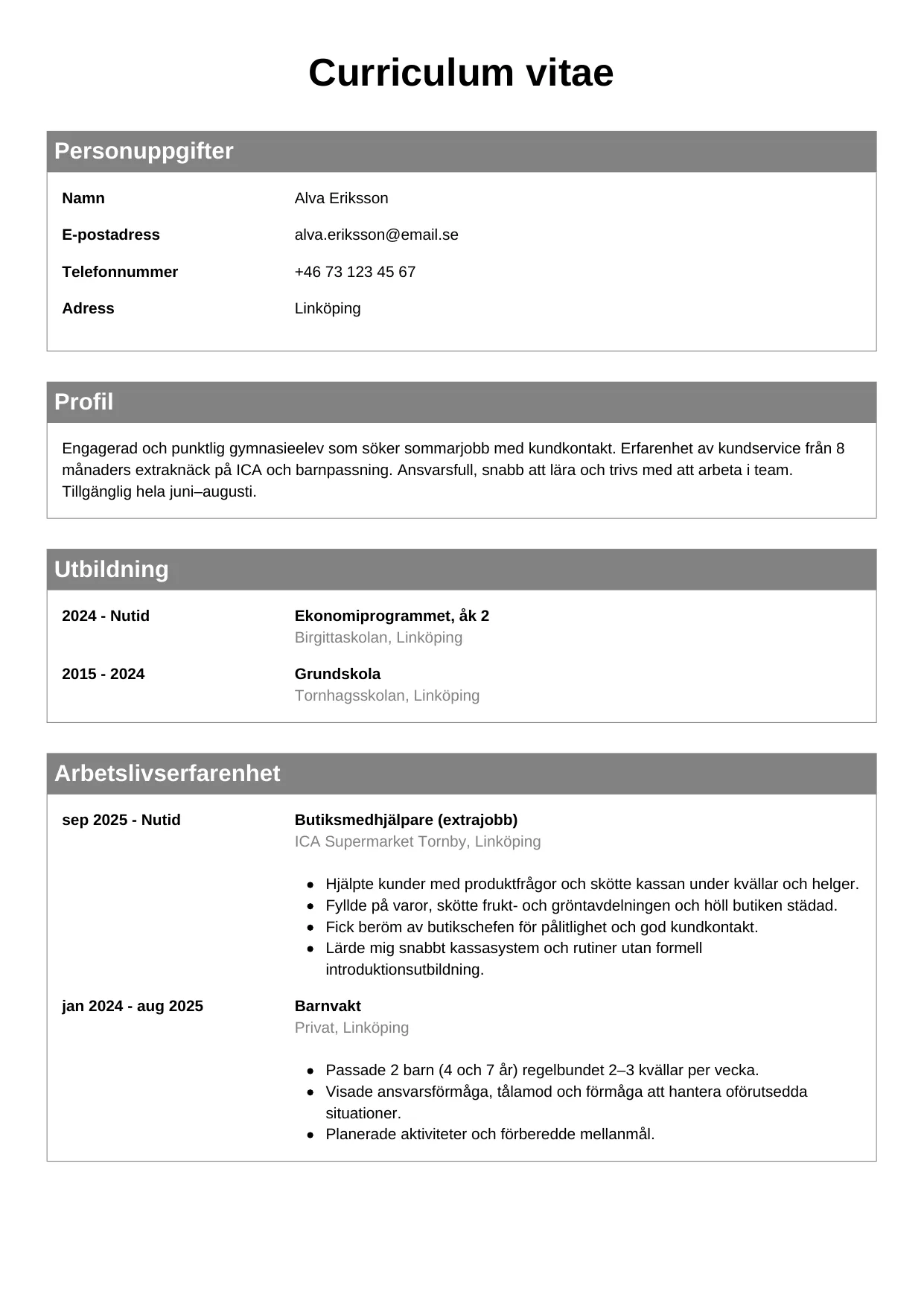 CV-mall Klassisk — gratis CV-mall för din ansökan