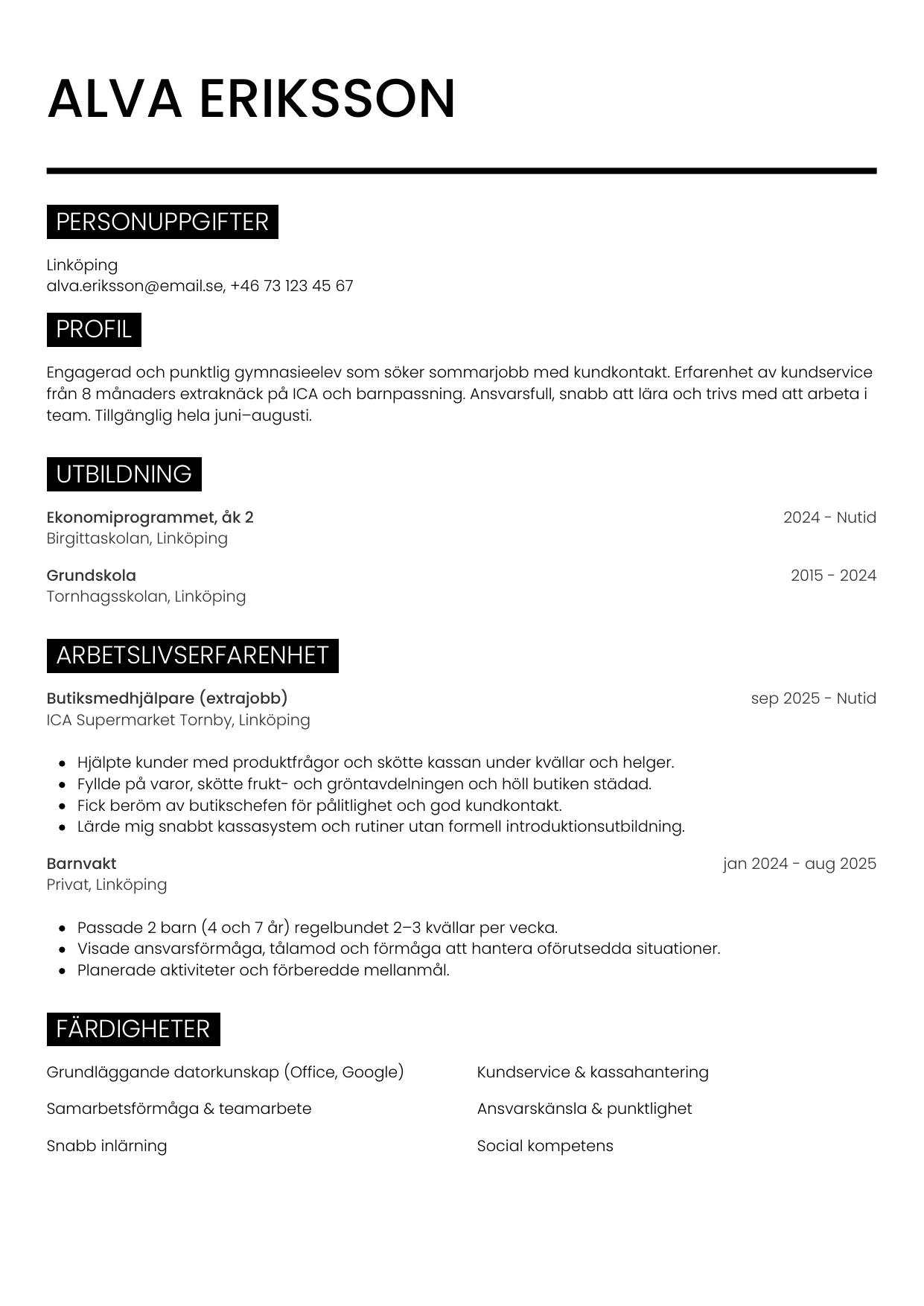 CV-mall Metro — gratis CV-mall för din ansökan