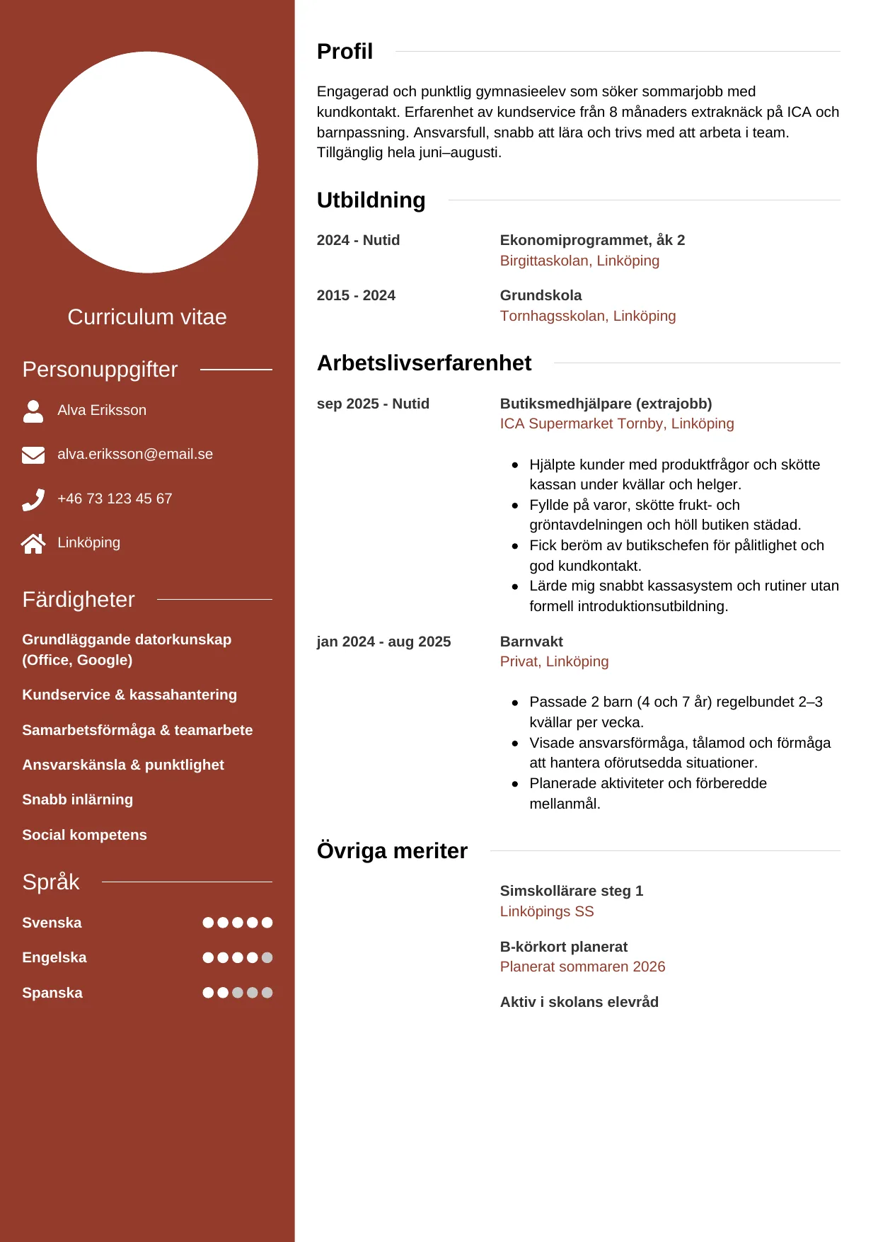 CV-mall Modern — gratis CV-mall för din ansökan