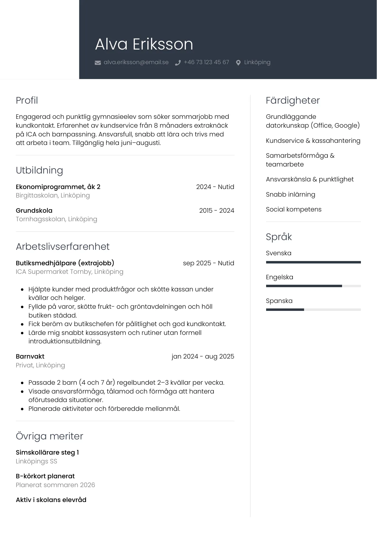 CV-mall Professionell — gratis CV-mall för din ansökan
