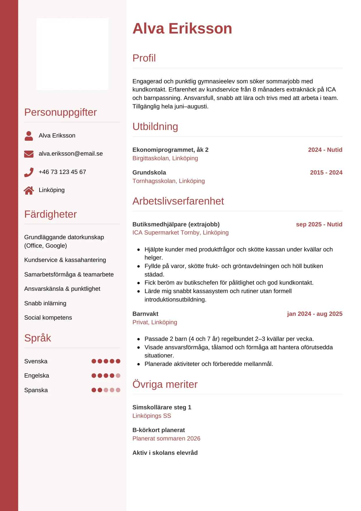 CV-mall Vertikal — gratis CV-mall för din ansökan