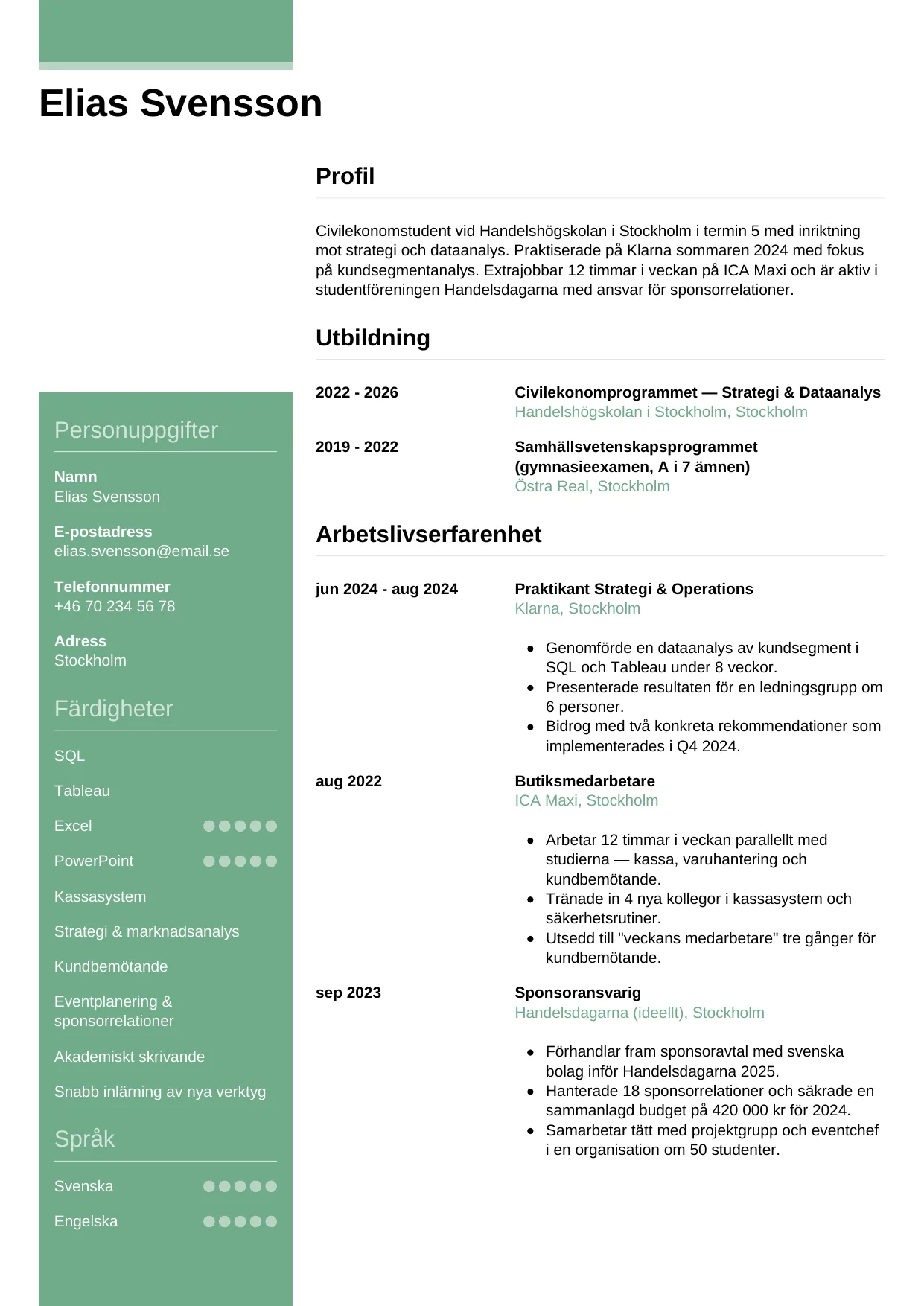 CV-mall Casual — gratis CV-mall för din ansökan