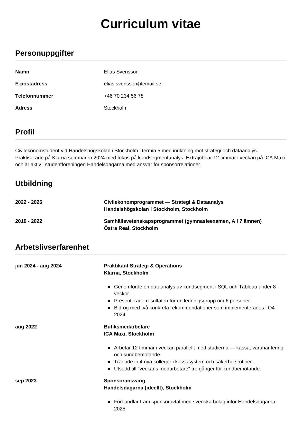 CV-mall Enkel — gratis CV-mall för din ansökan