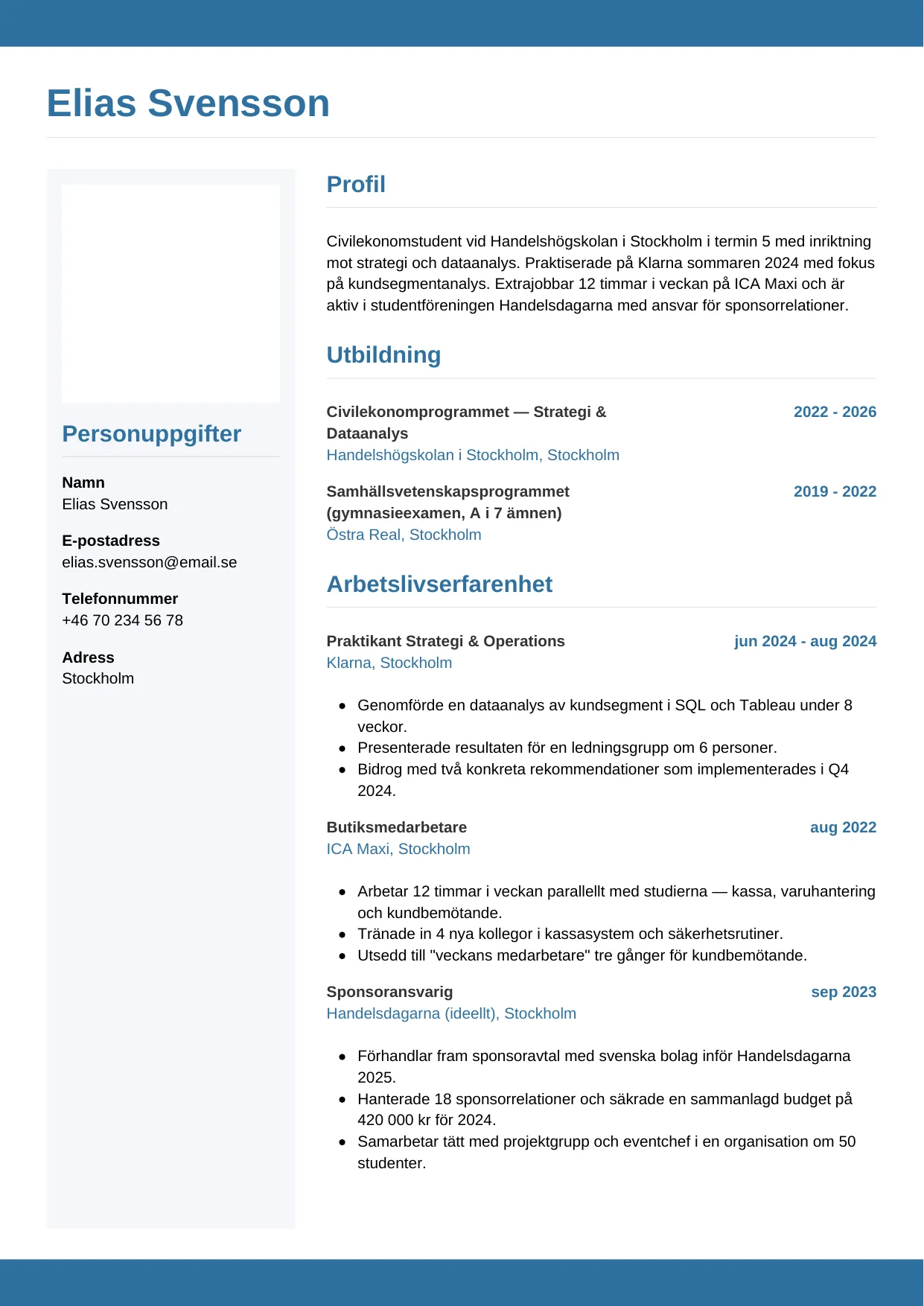 CV-mall Horisontell — gratis CV-mall för din ansökan