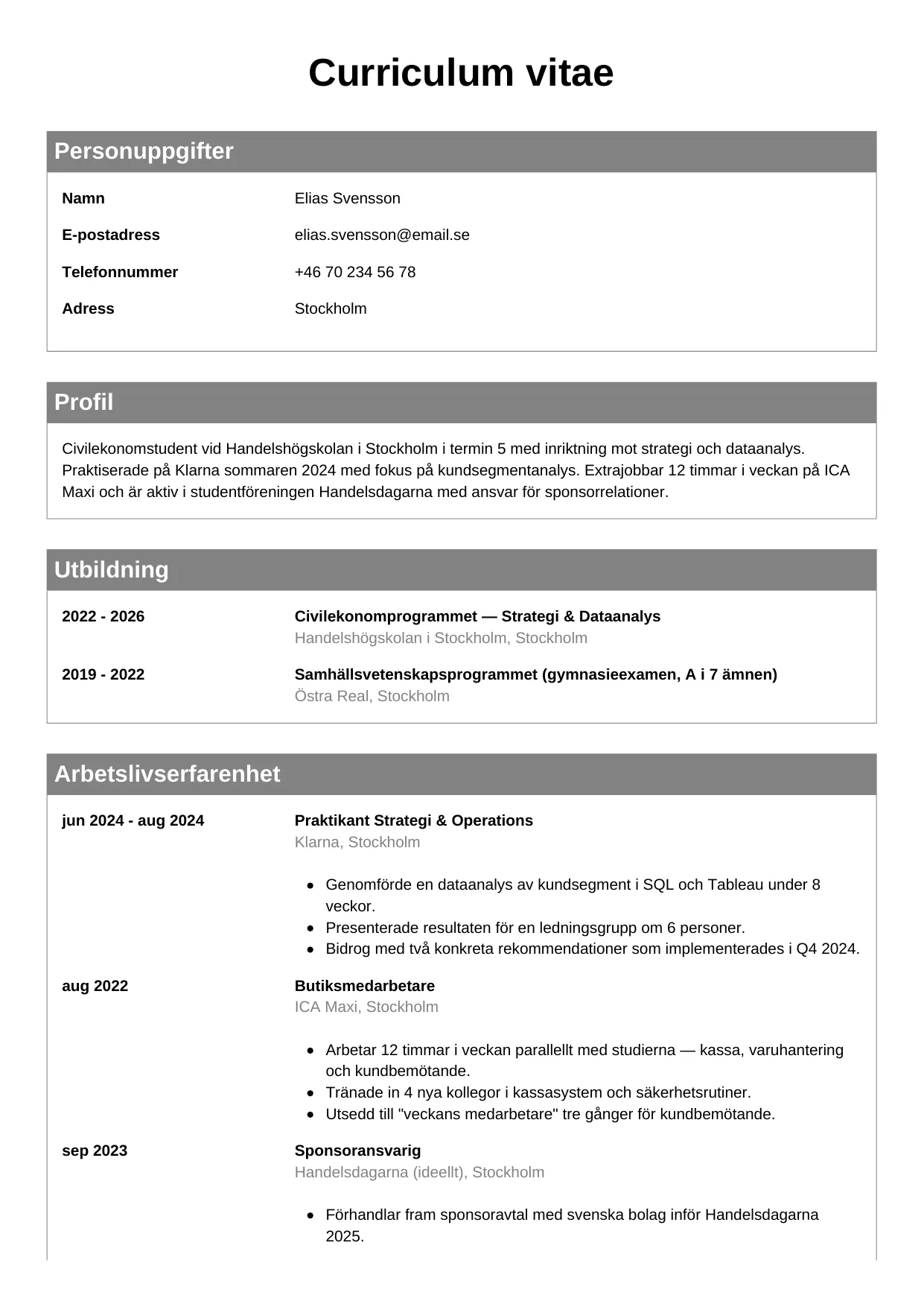 CV-mall Klassisk — gratis CV-mall för din ansökan