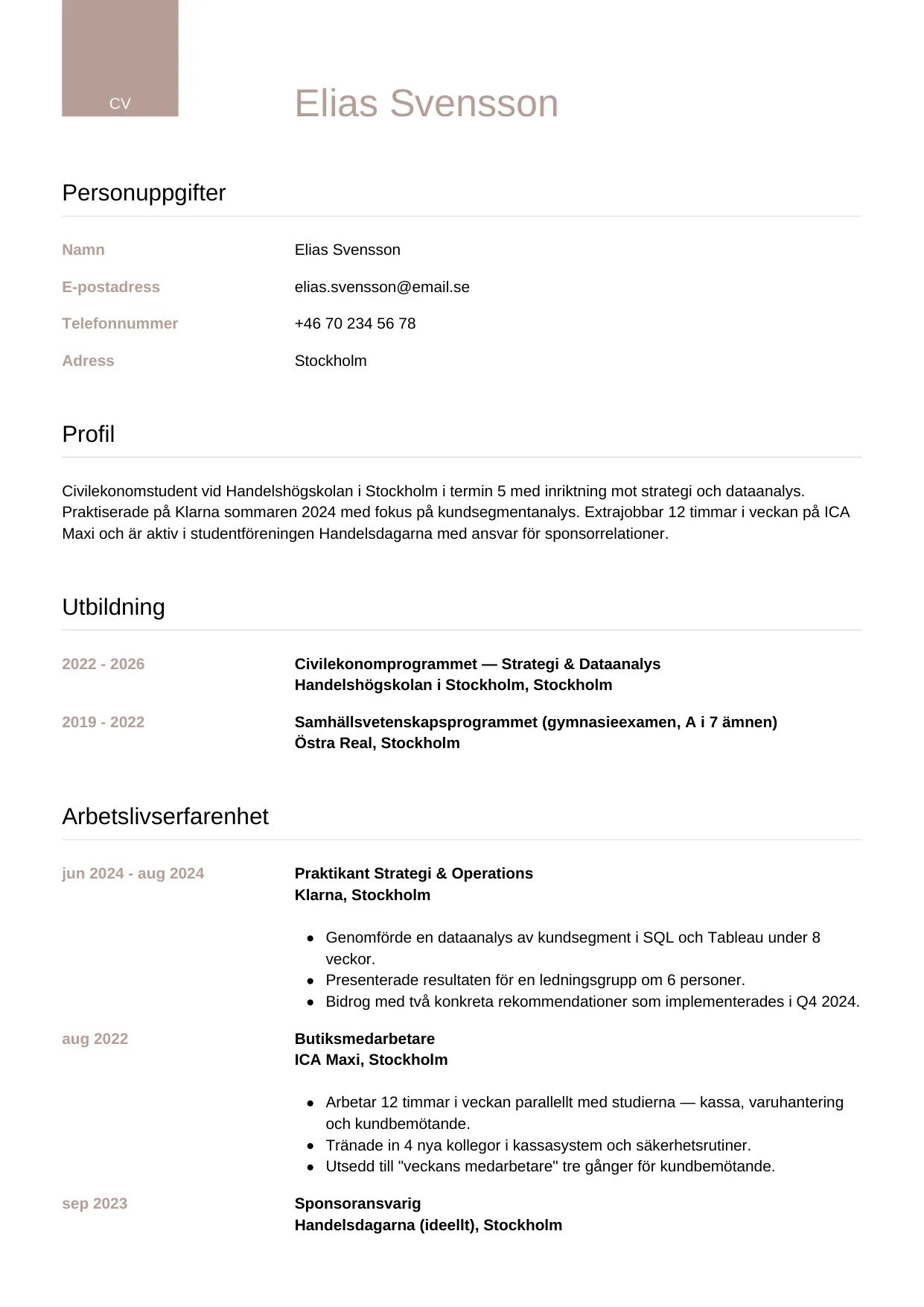 CV-mall Lyxig — gratis CV-mall för din ansökan