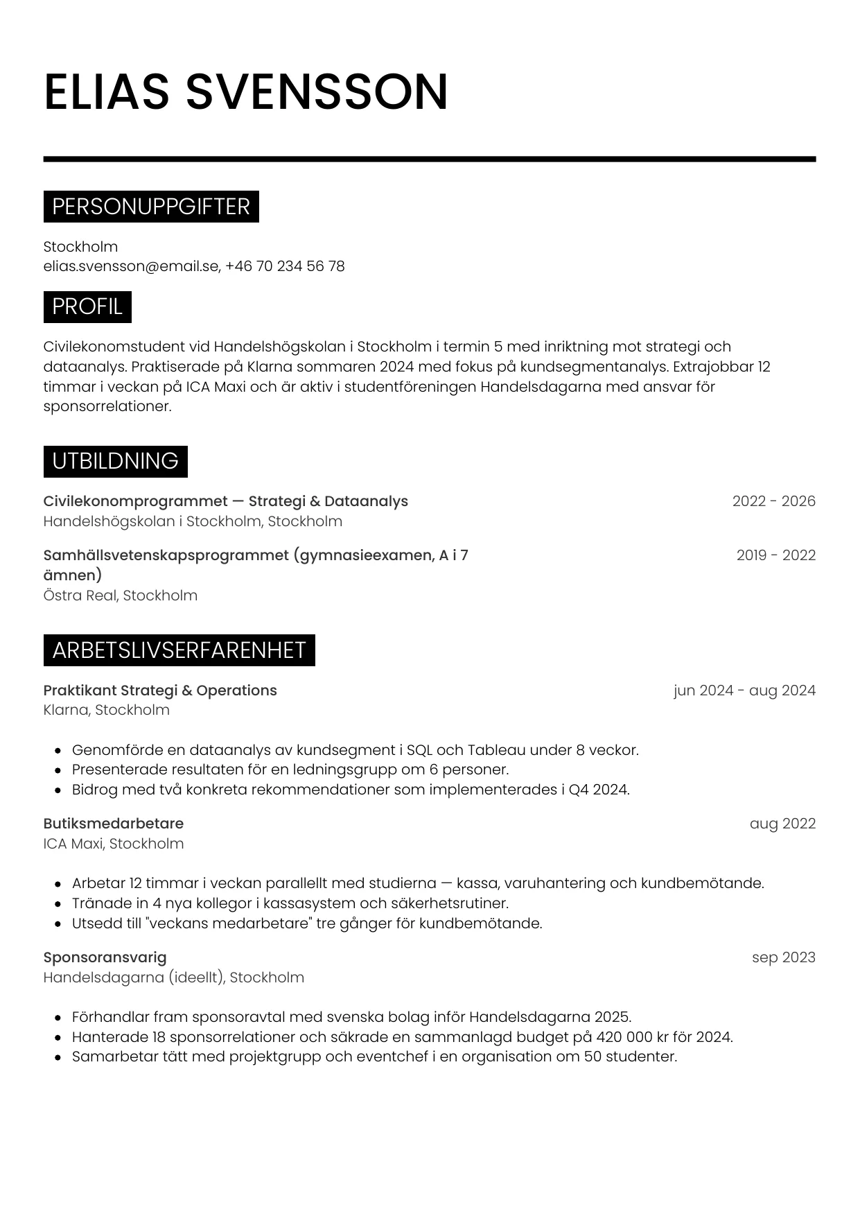 CV-mall Metro — gratis CV-mall för din ansökan