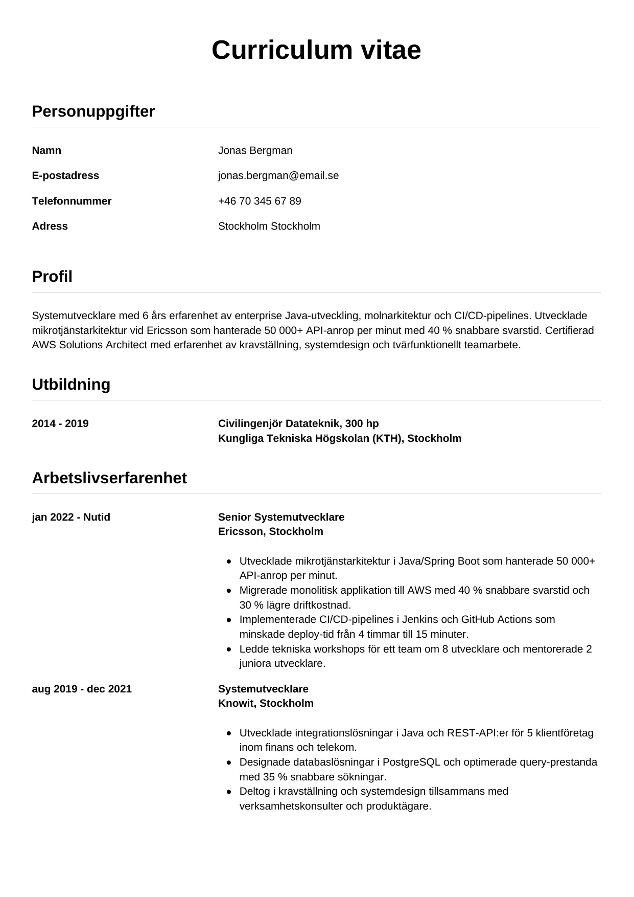 CV-mall Enkel — gratis CV-mall för din ansökan