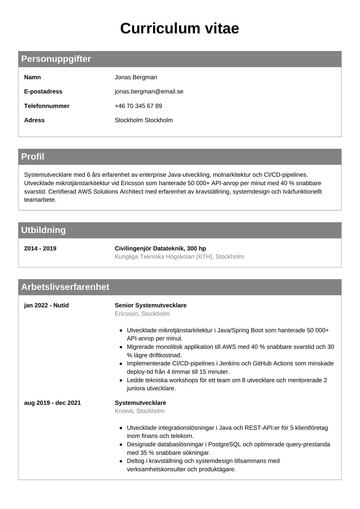 CV-mall Klassisk — gratis CV-mall för din ansökan