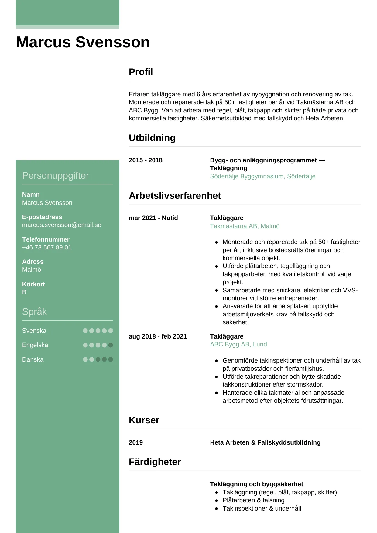 CV-mall Casual — gratis CV-mall för din ansökan