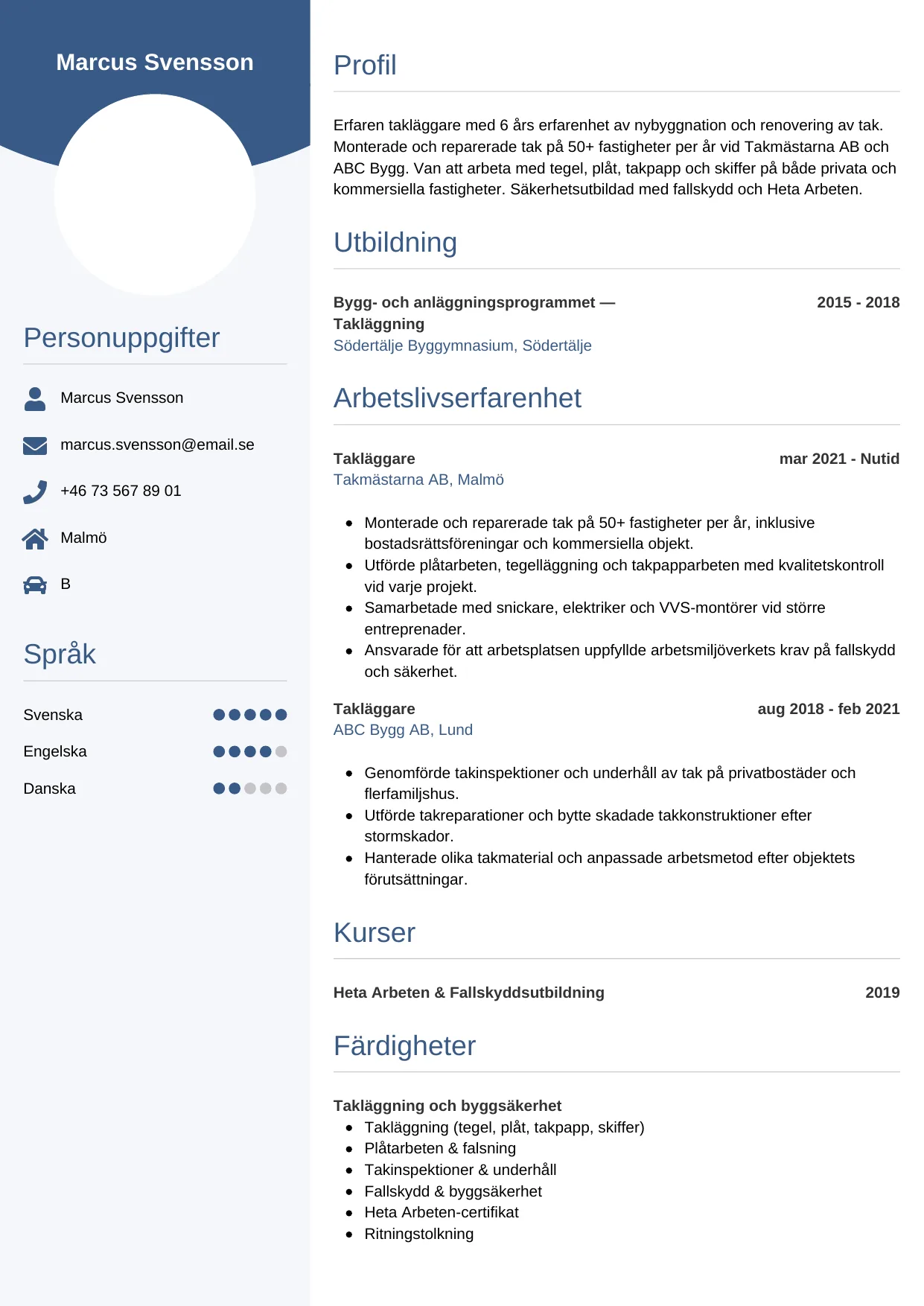 CV-mall Cirkulär, gratis CV-mall för din ansökan