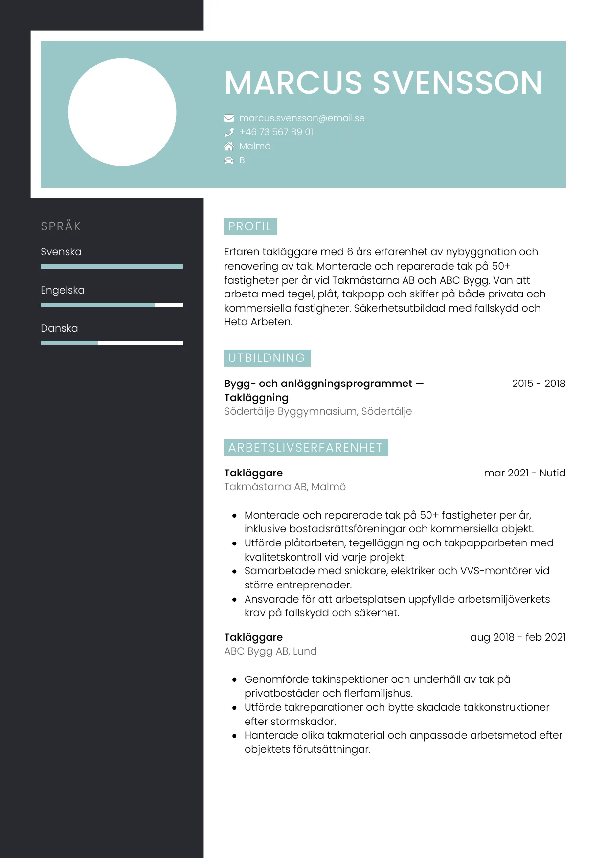 CV-mall Elegant, gratis CV-mall för din ansökan