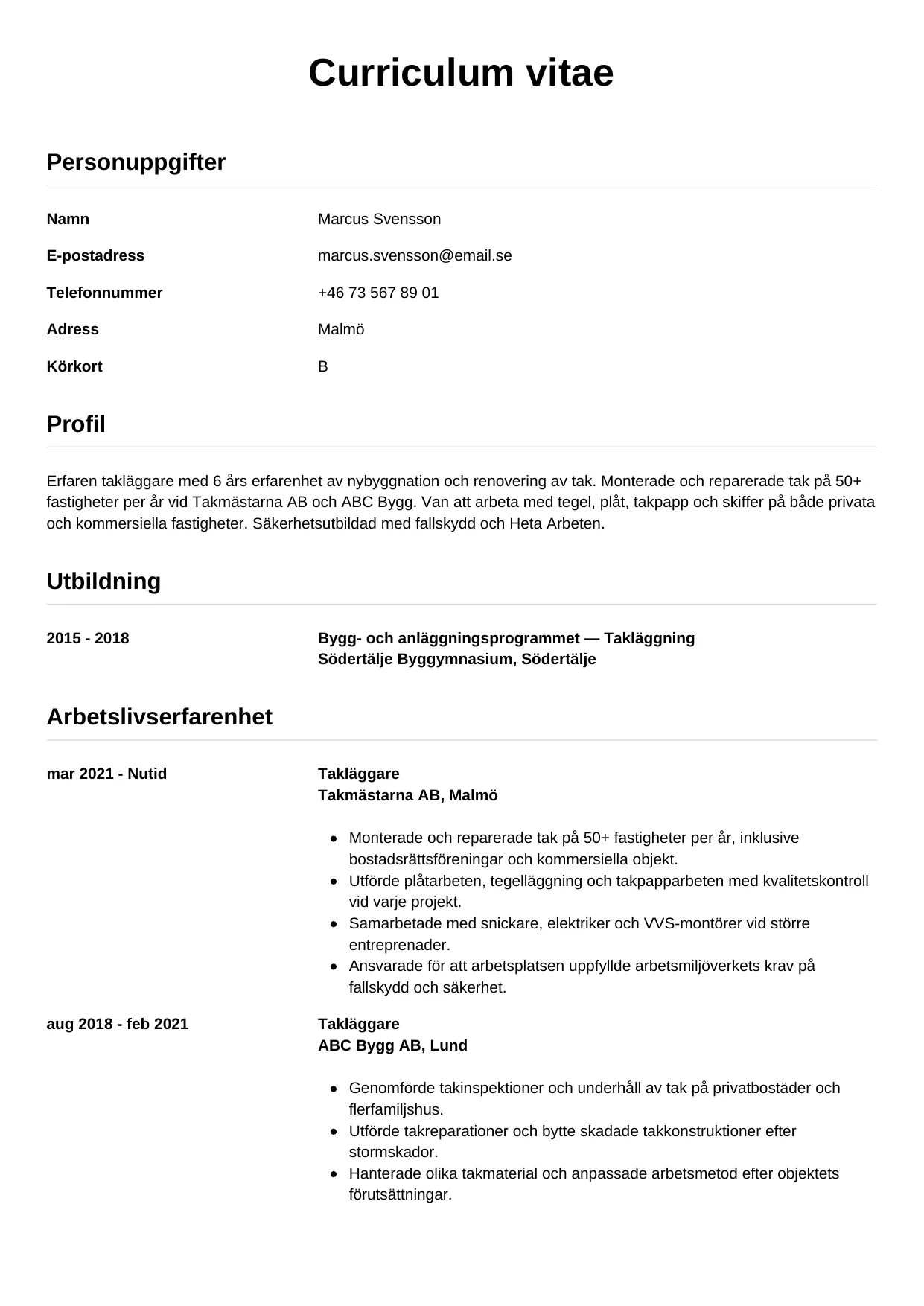 CV-mall Enkel — gratis CV-mall för din ansökan