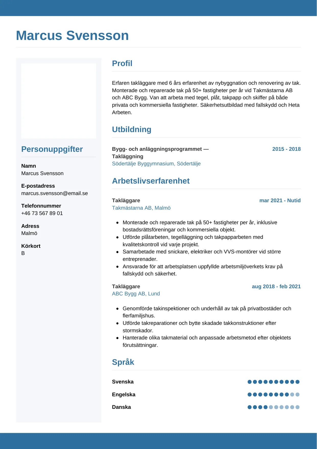 CV-mall Horisontell — gratis CV-mall för din ansökan
