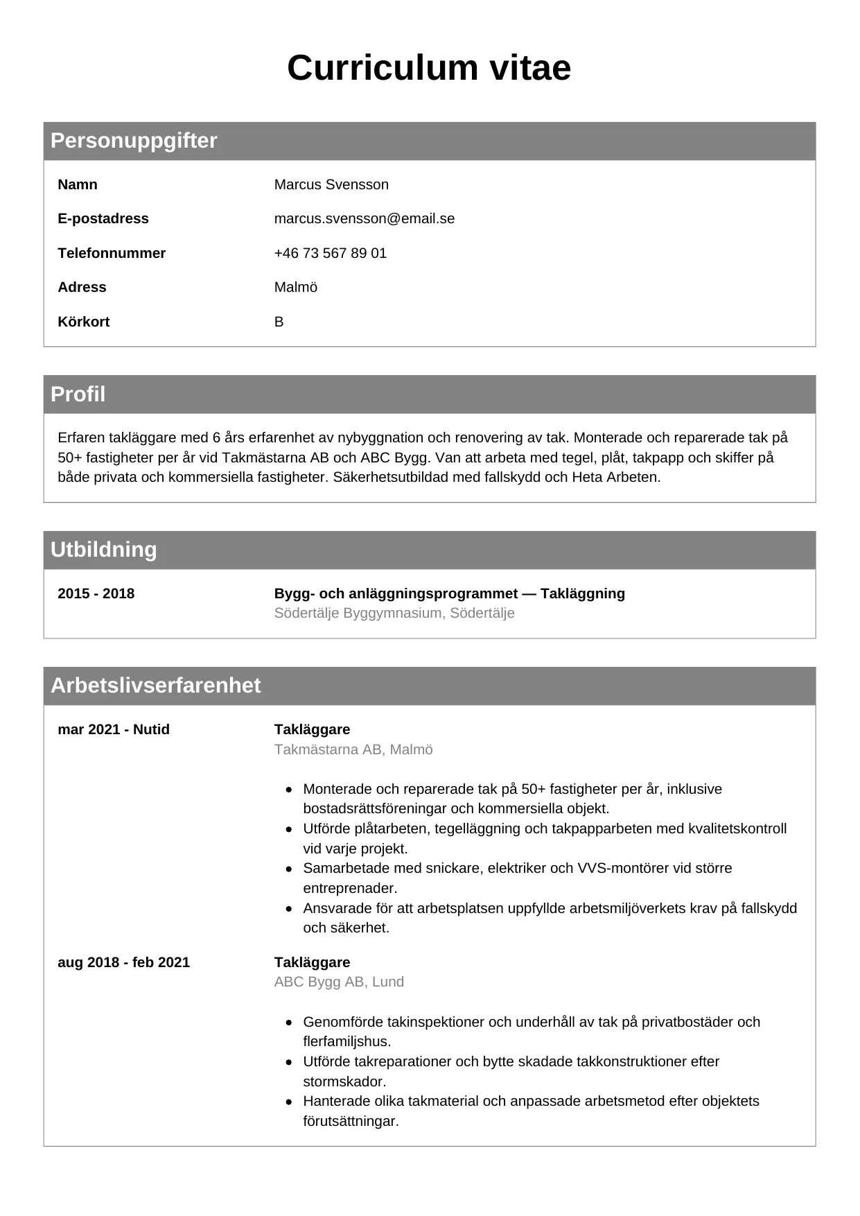 CV-mall Klassisk — gratis CV-mall för din ansökan