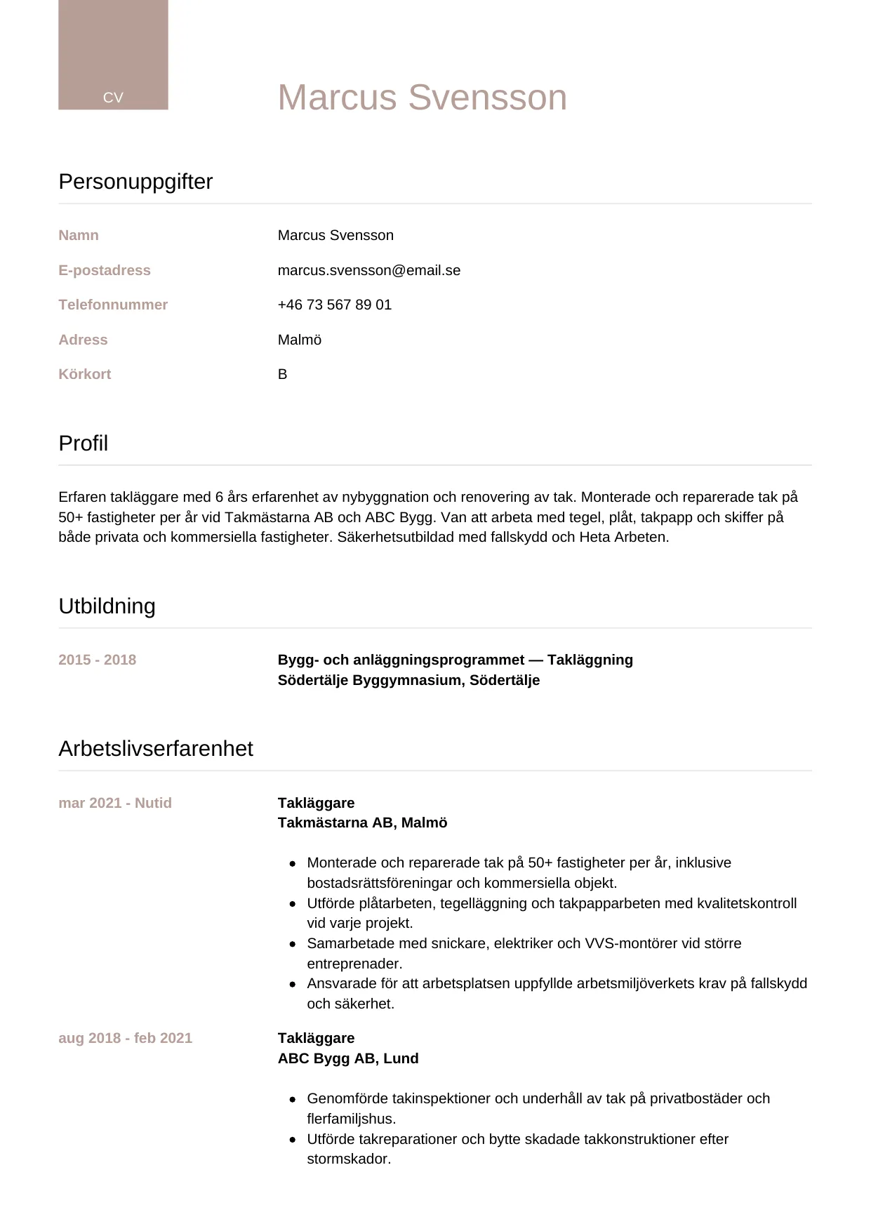 CV-mall Lyxig — gratis CV-mall för din ansökan