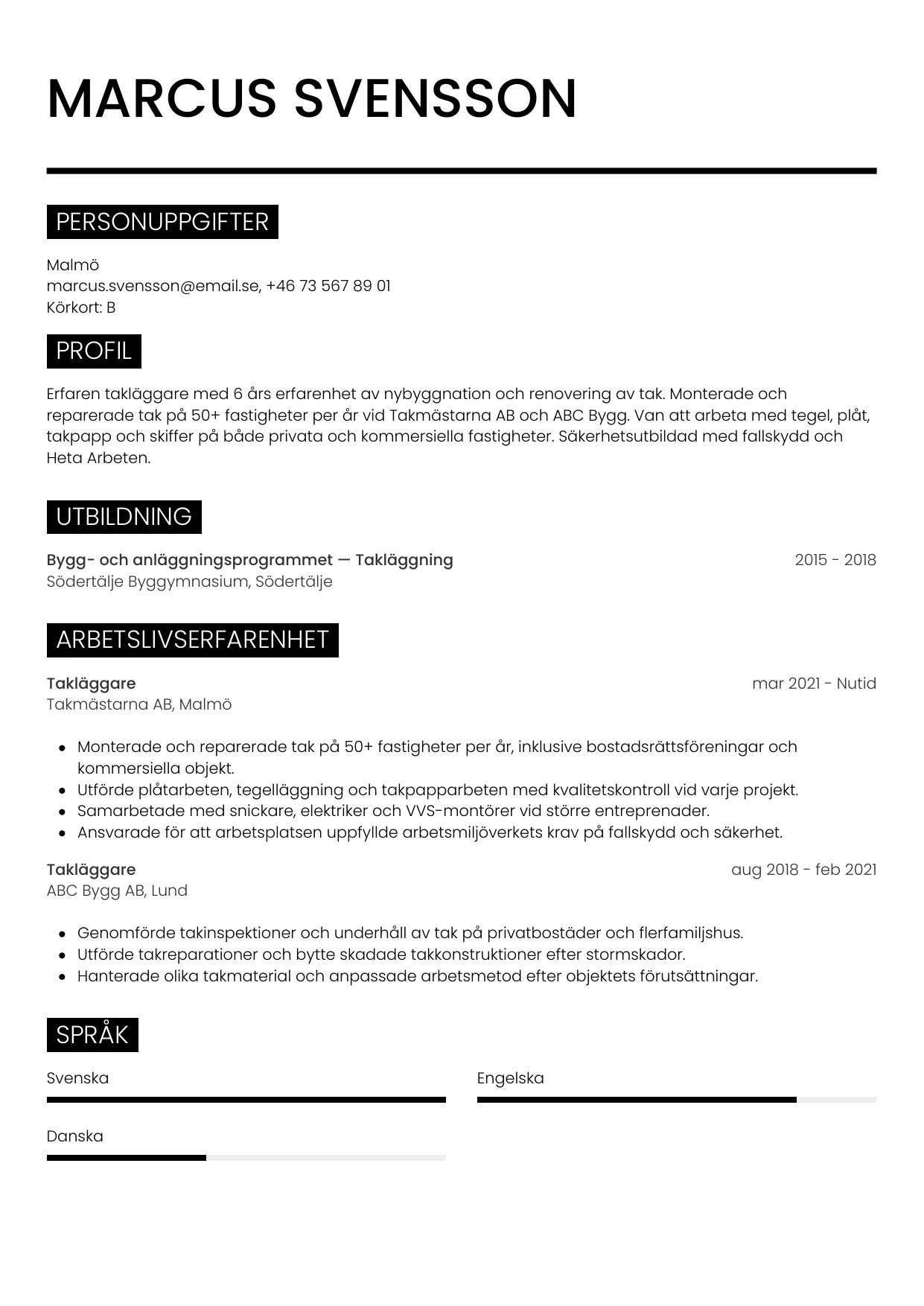 CV-mall Metro — gratis CV-mall för din ansökan