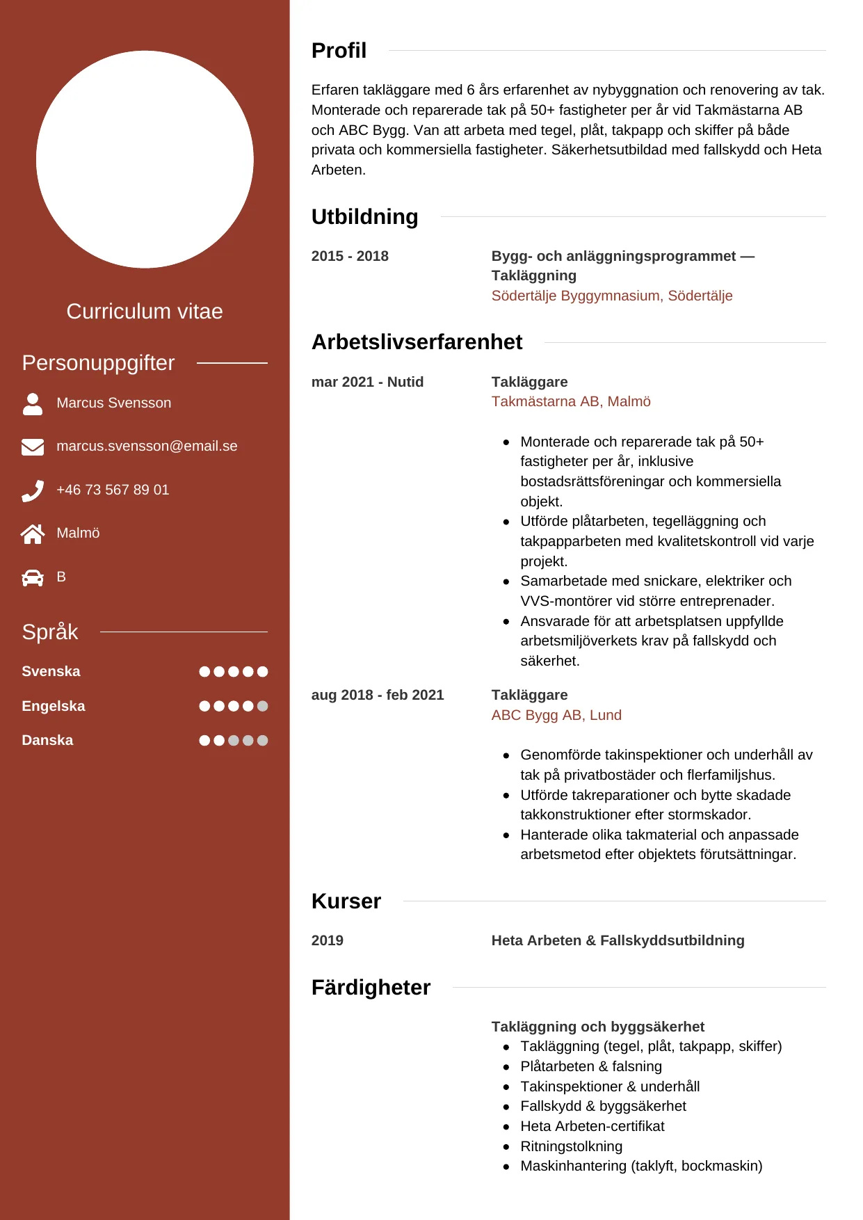 CV-mall Modern — gratis CV-mall för din ansökan