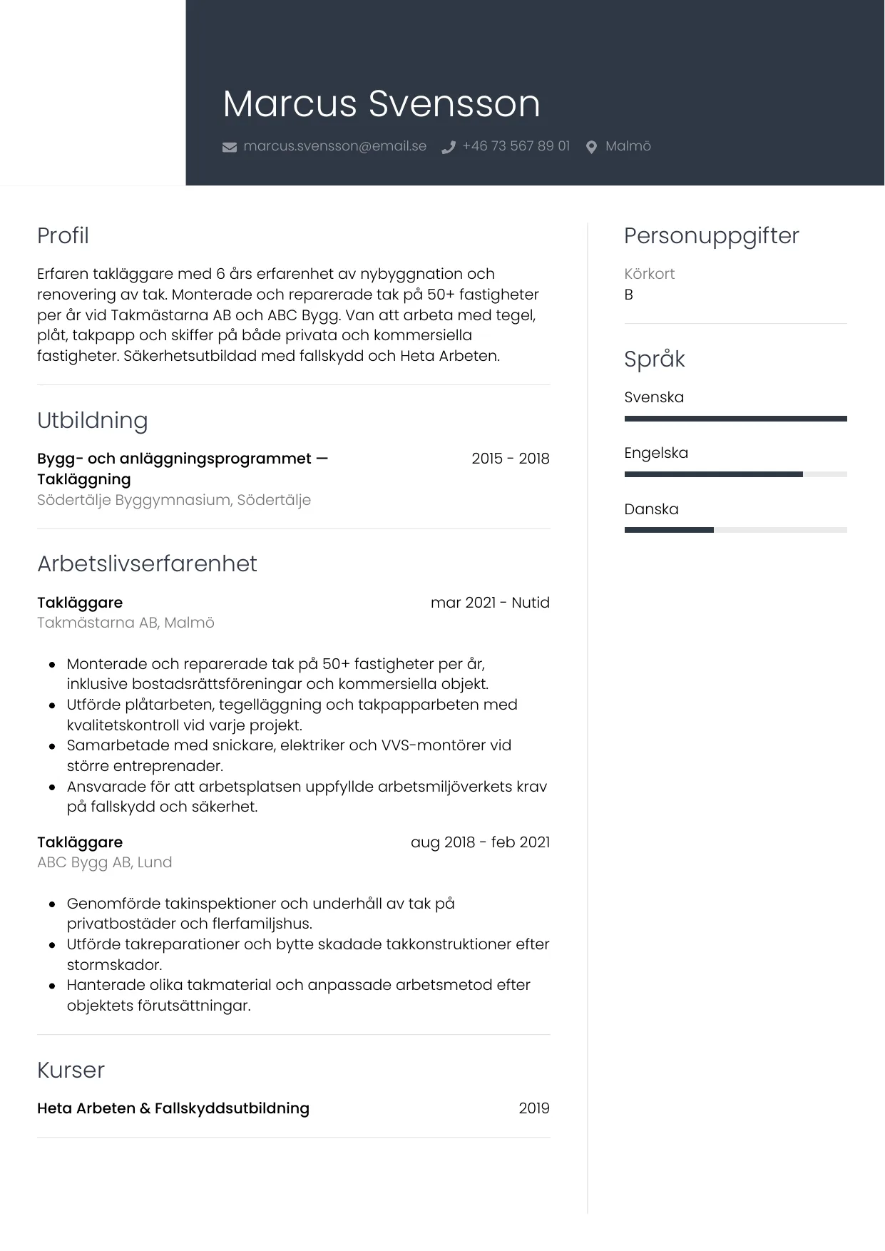 CV-mall Professionell — gratis CV-mall för din ansökan