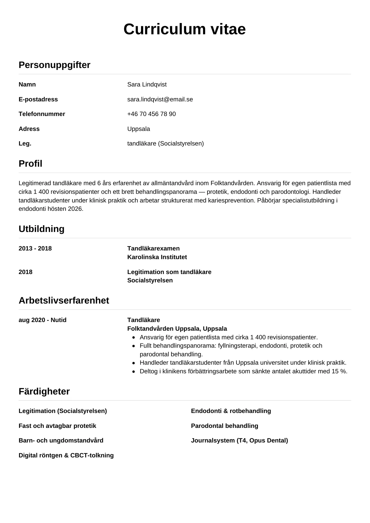 CV-mall Enkel — gratis CV-mall för din ansökan