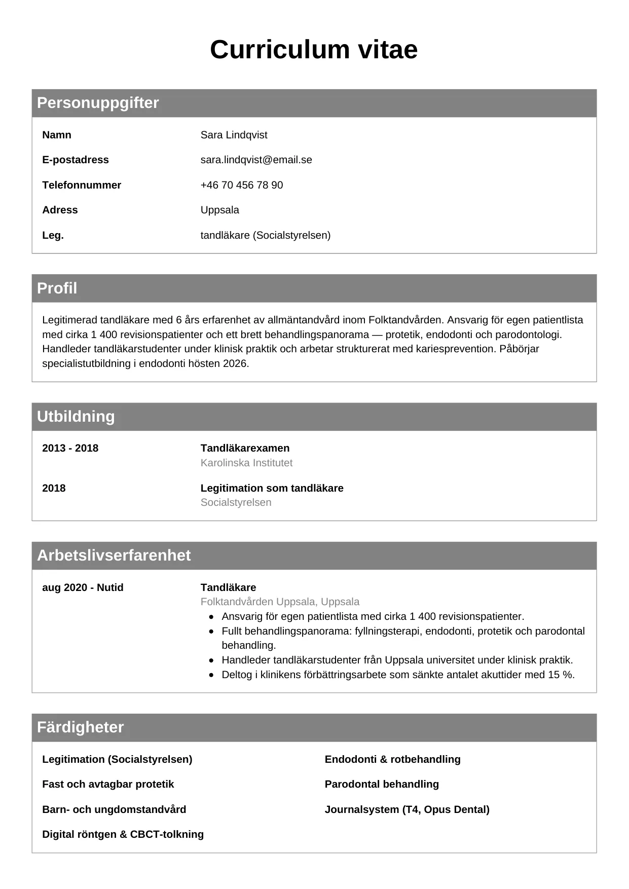 CV-mall Klassisk — gratis CV-mall för din ansökan