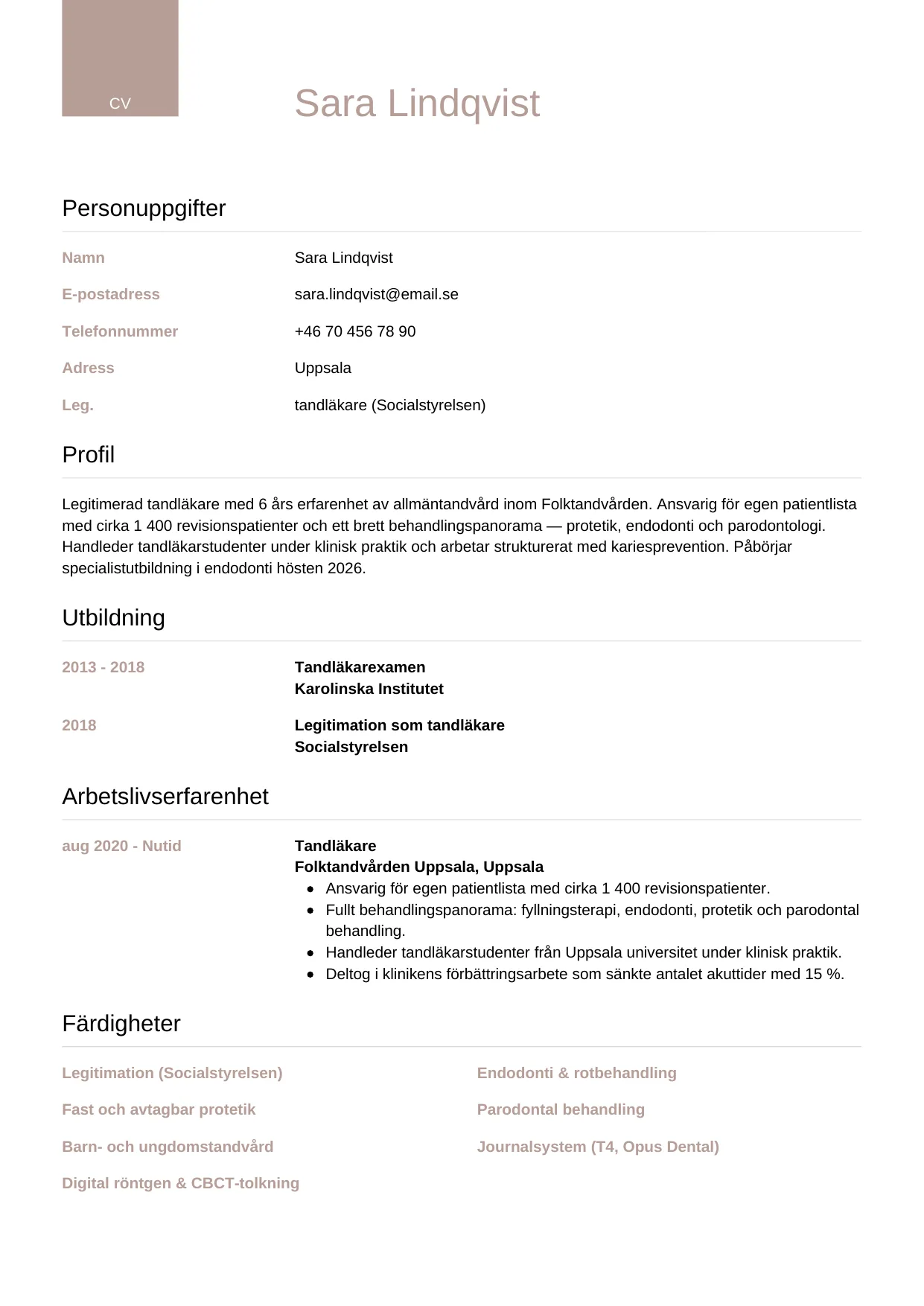 CV-mall Lyxig — gratis CV-mall för din ansökan