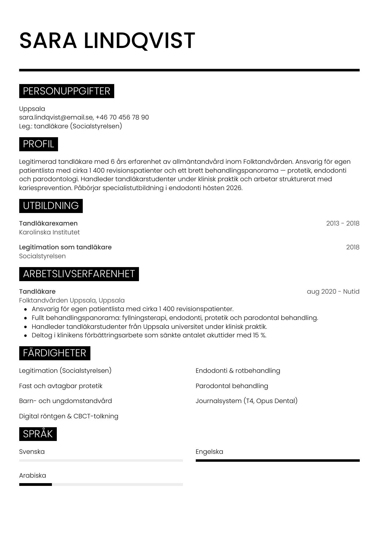 CV-mall Metro — gratis CV-mall för din ansökan