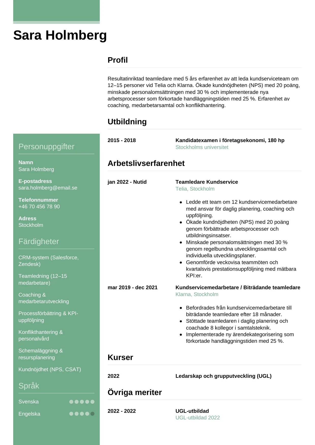 CV-mall Casual — gratis CV-mall för din ansökan