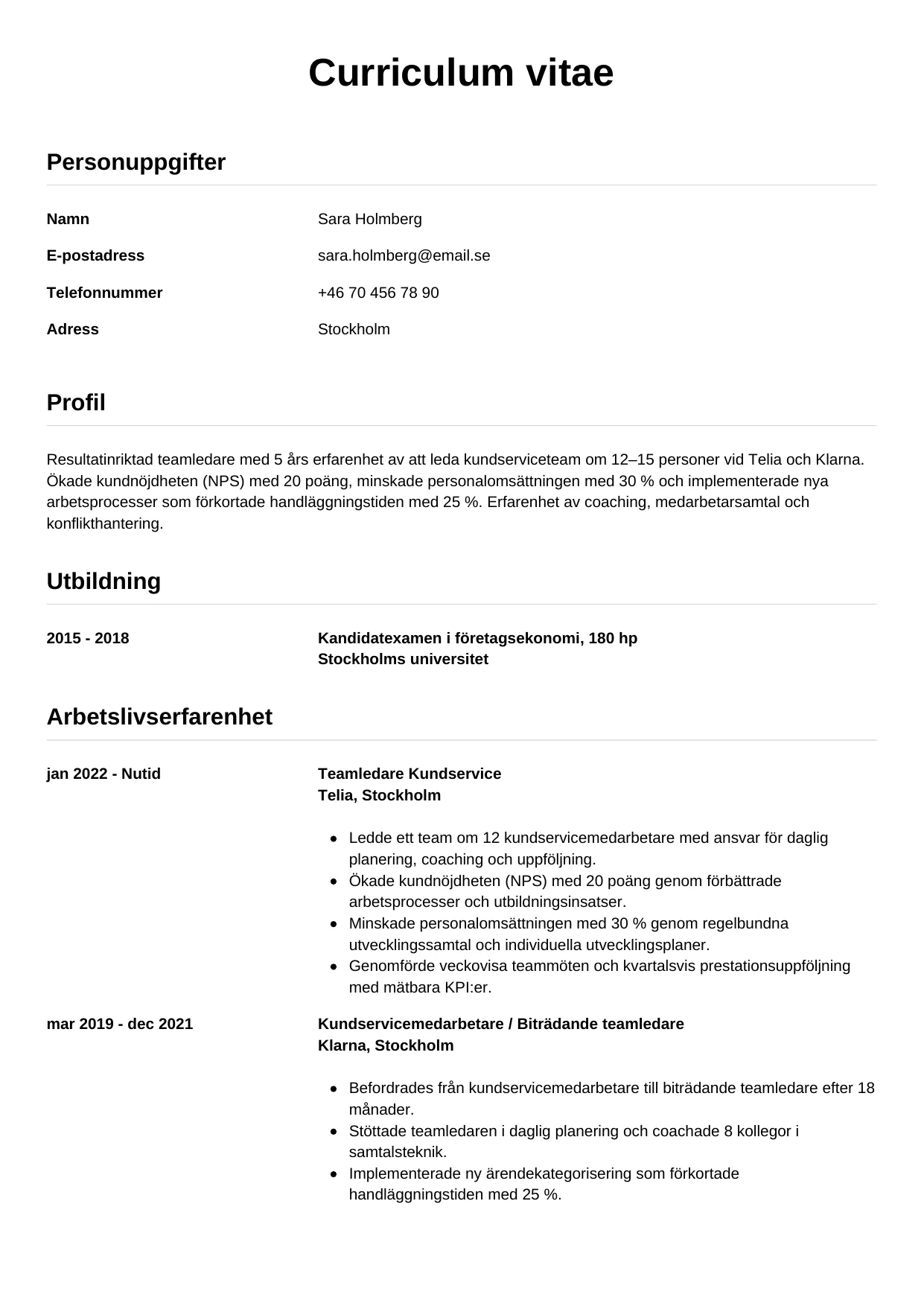 CV-mall Enkel — gratis CV-mall för din ansökan