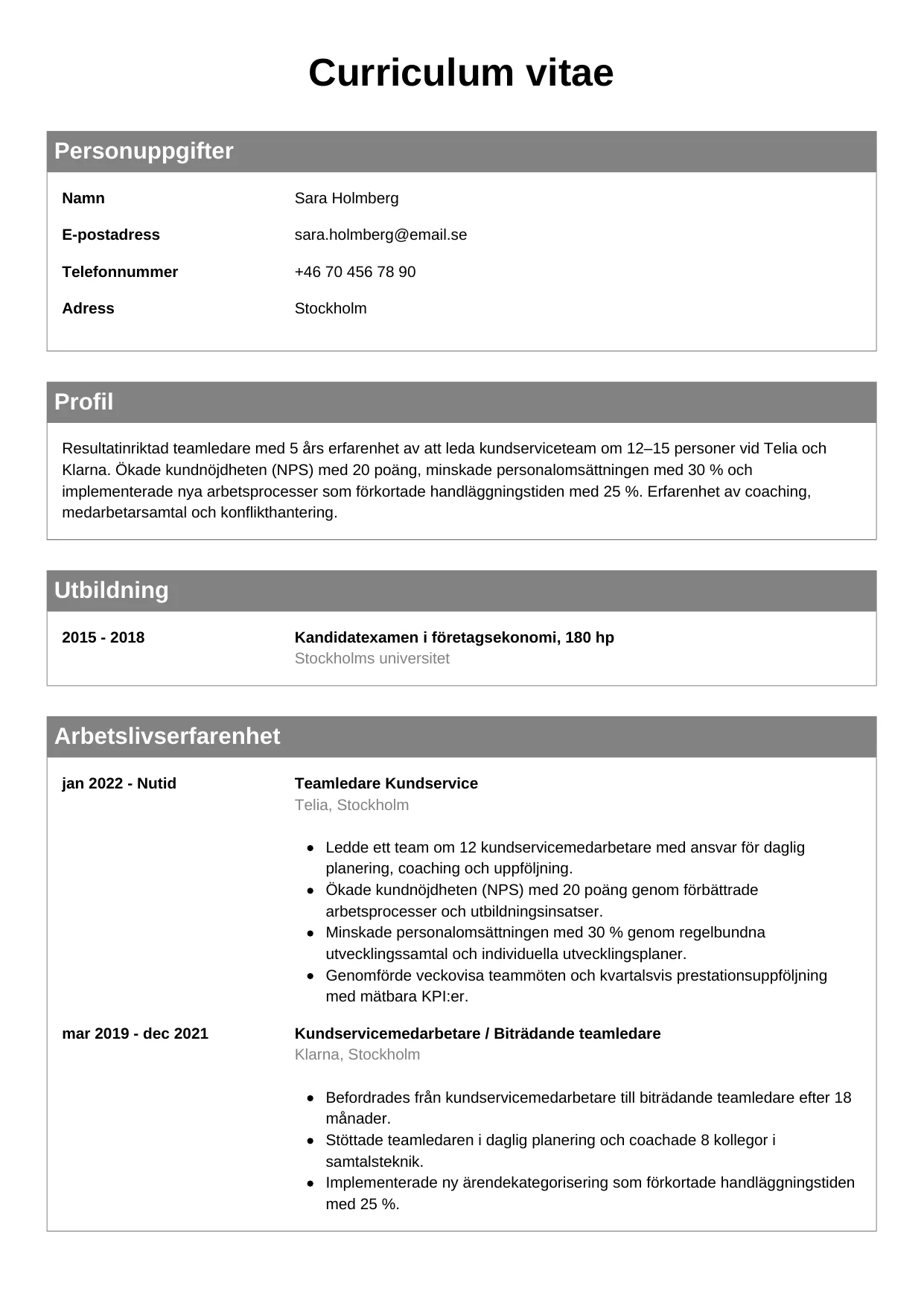 CV-mall Klassisk — gratis CV-mall för din ansökan