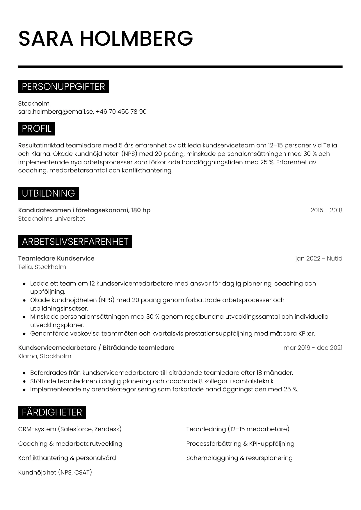 CV-mall Metro — gratis CV-mall för din ansökan