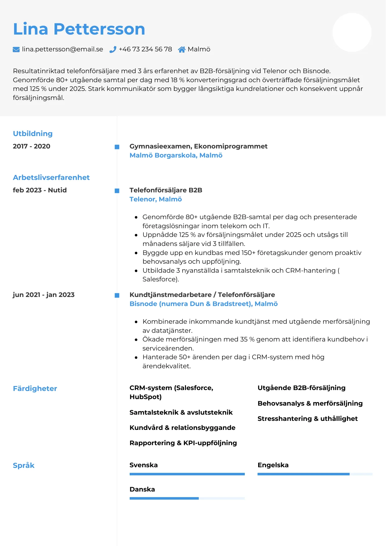 CV-mall Chrono — gratis CV-mall för din ansökan