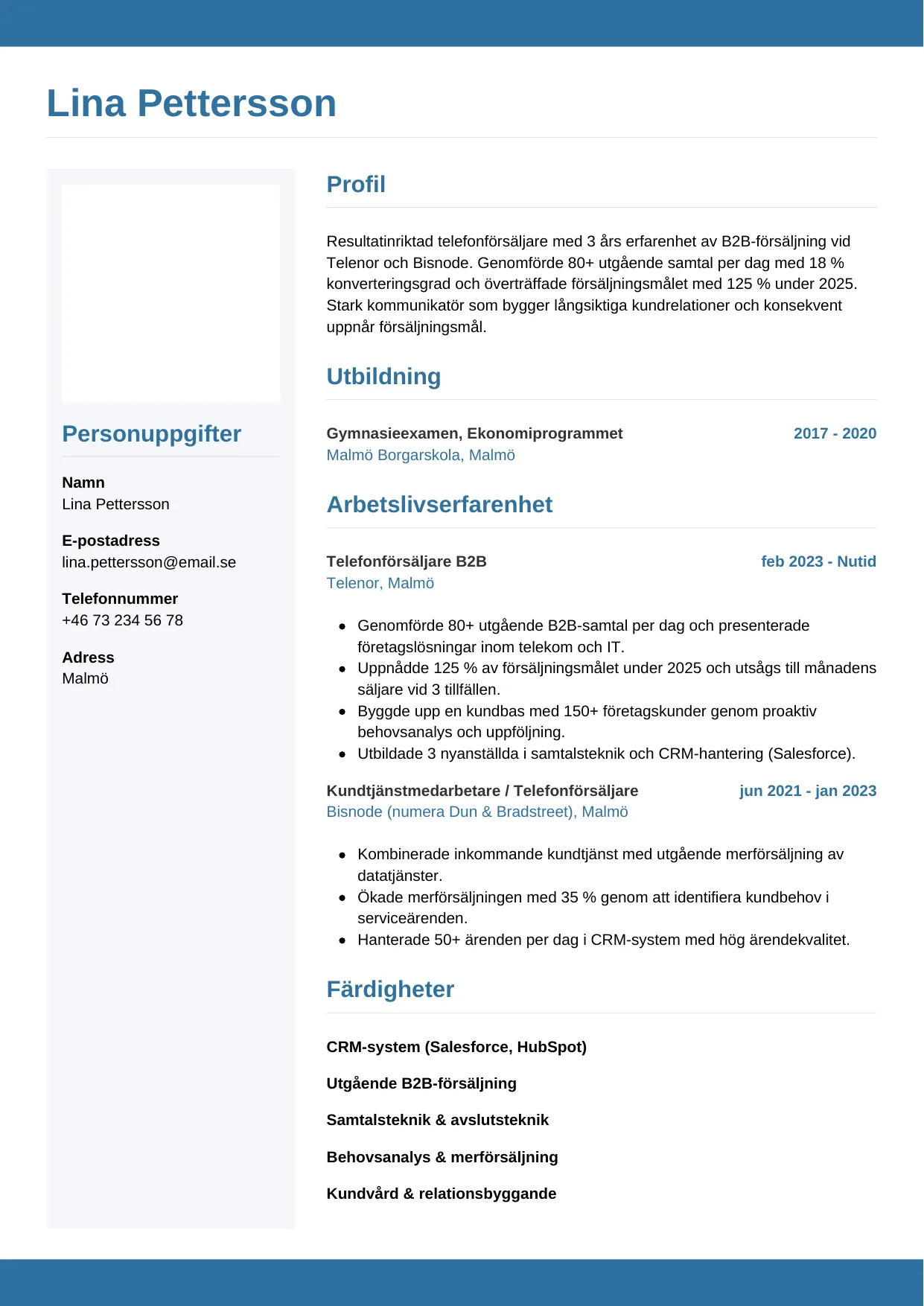 CV-mall Horisontell — gratis CV-mall för din ansökan