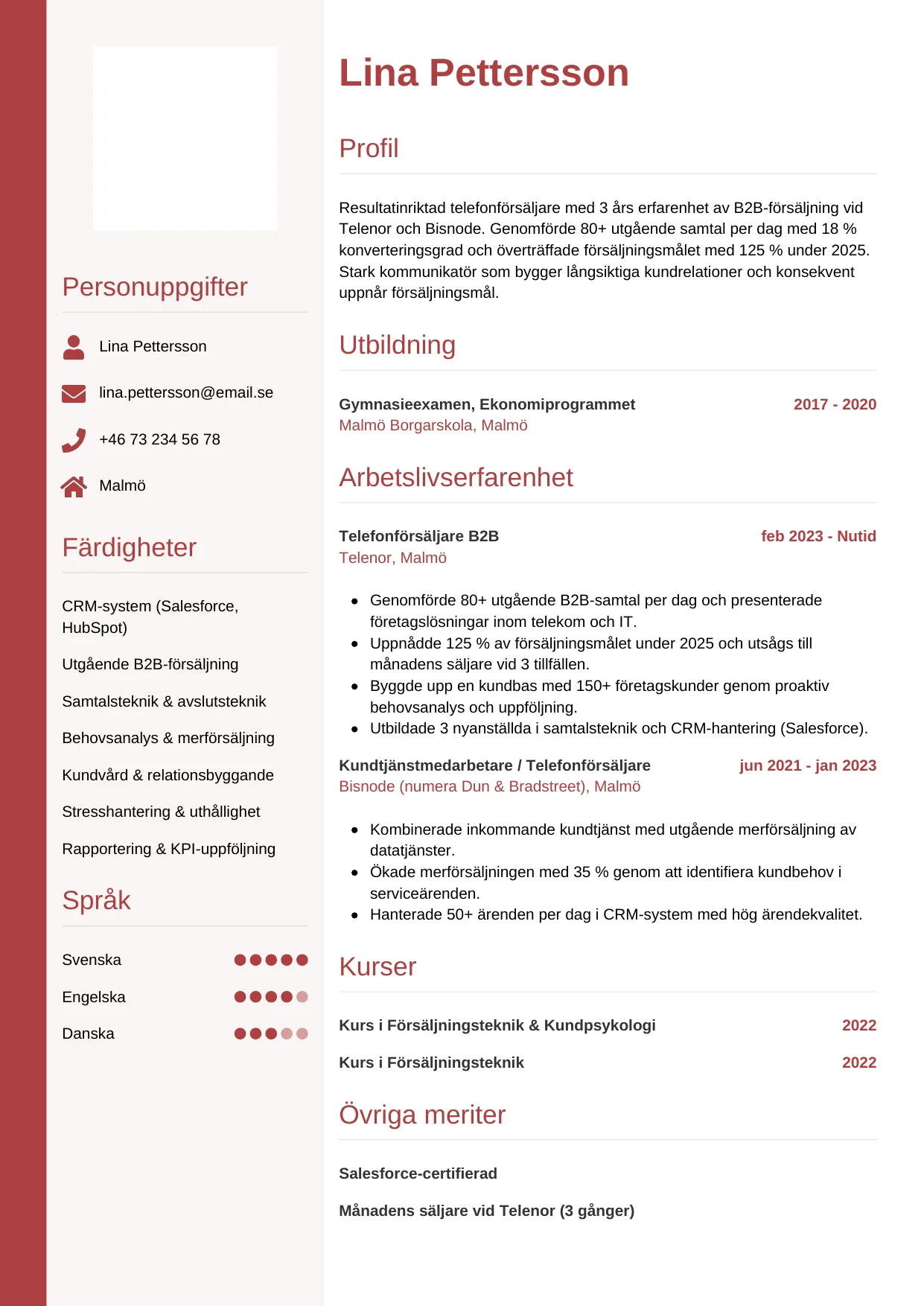 CV-mall Vertikal — gratis CV-mall för din ansökan