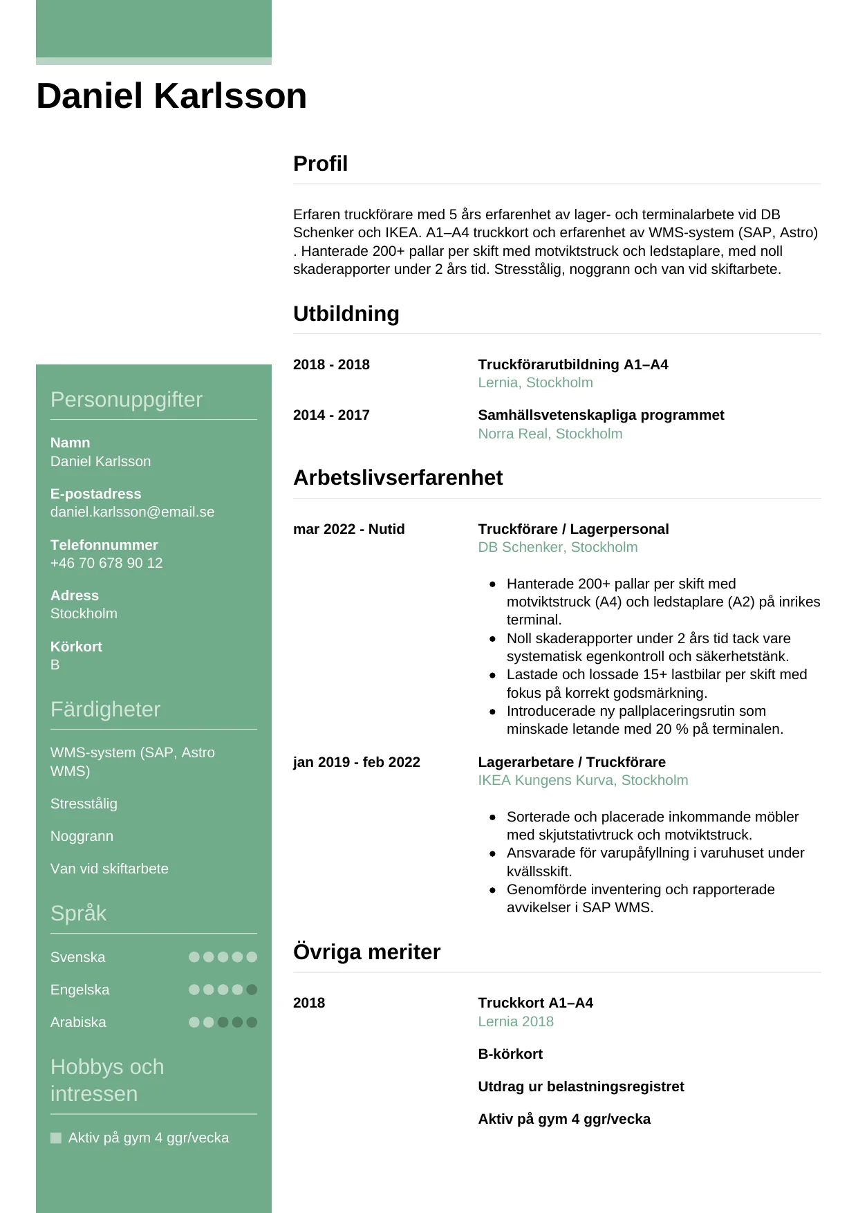 CV-mall Casual — gratis CV-mall för din ansökan