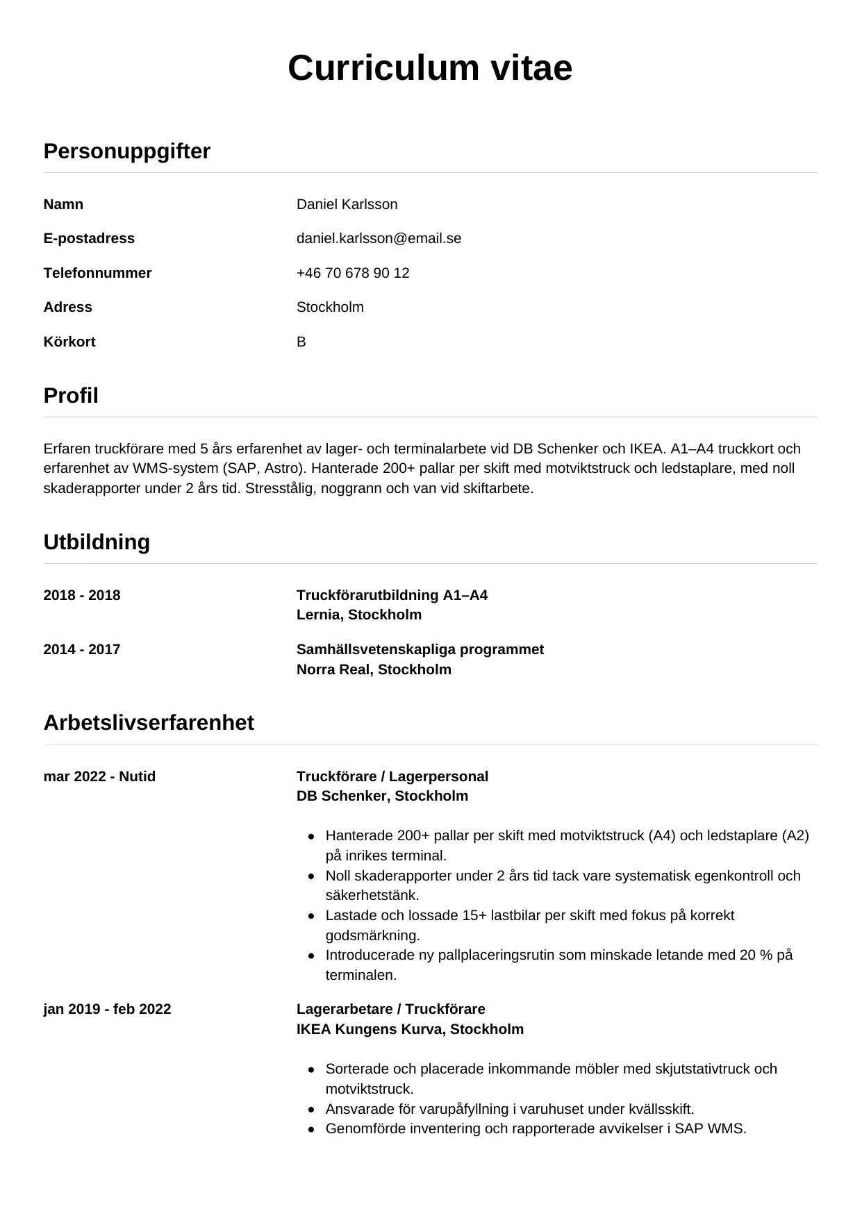 CV-mall Enkel, gratis CV-mall för din ansökan