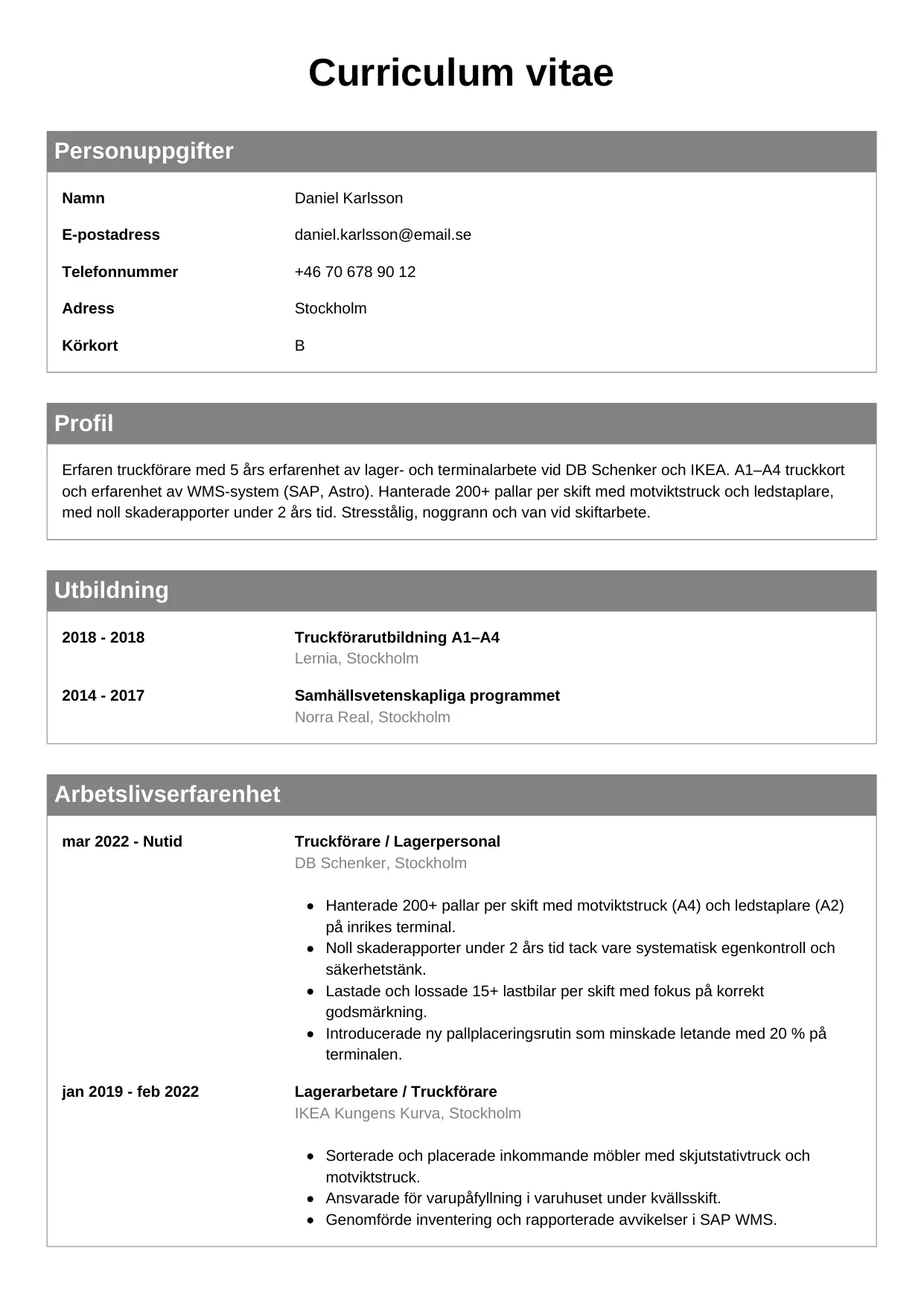CV-mall Klassisk — gratis CV-mall för din ansökan