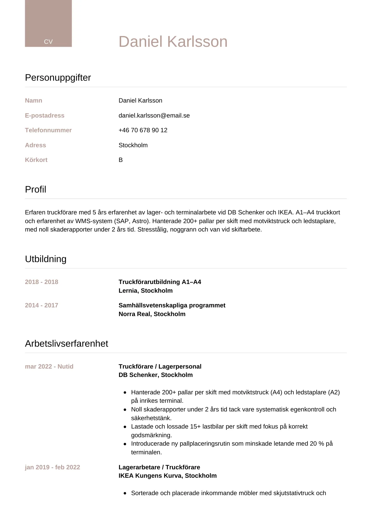 CV-mall Lyxig — gratis CV-mall för din ansökan