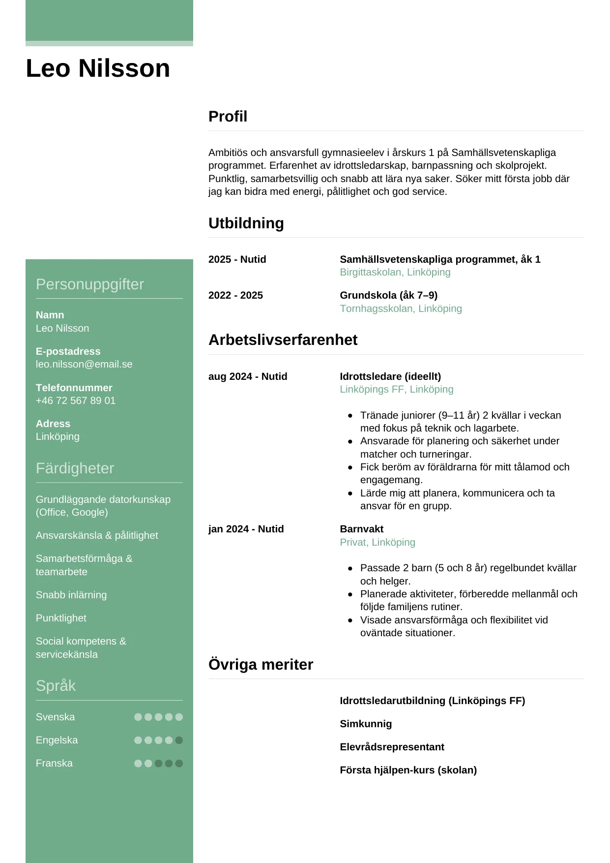 CV-mall Casual — gratis CV-mall för din ansökan