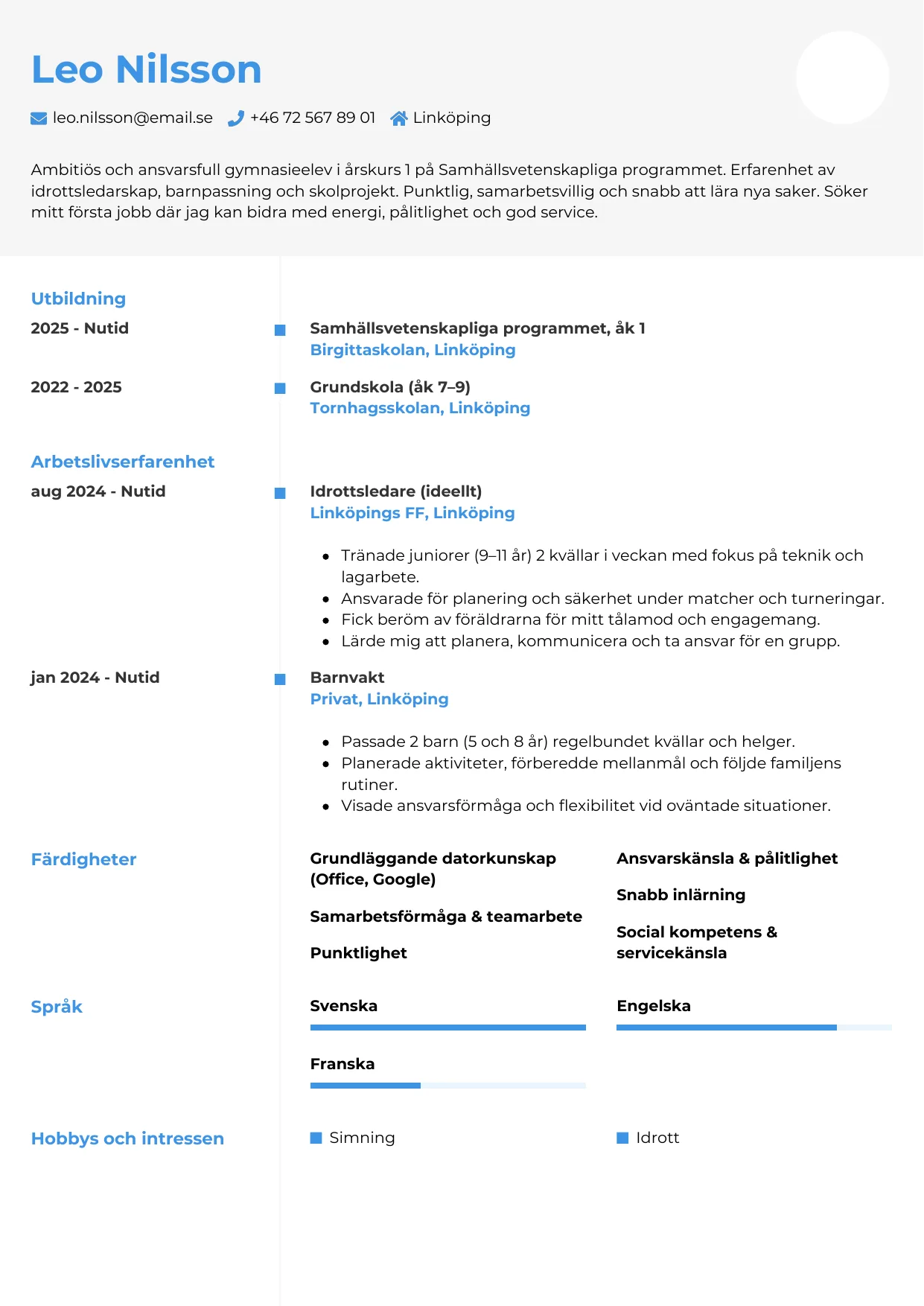 CV-mall Chrono — gratis CV-mall för din ansökan