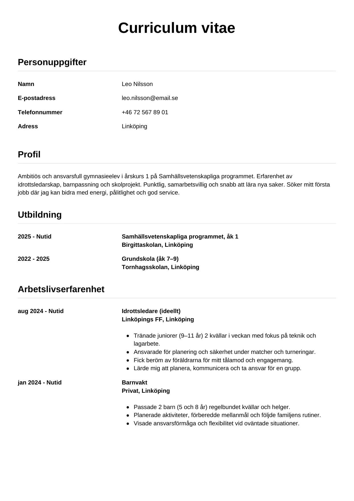 CV-mall Enkel — gratis CV-mall för din ansökan